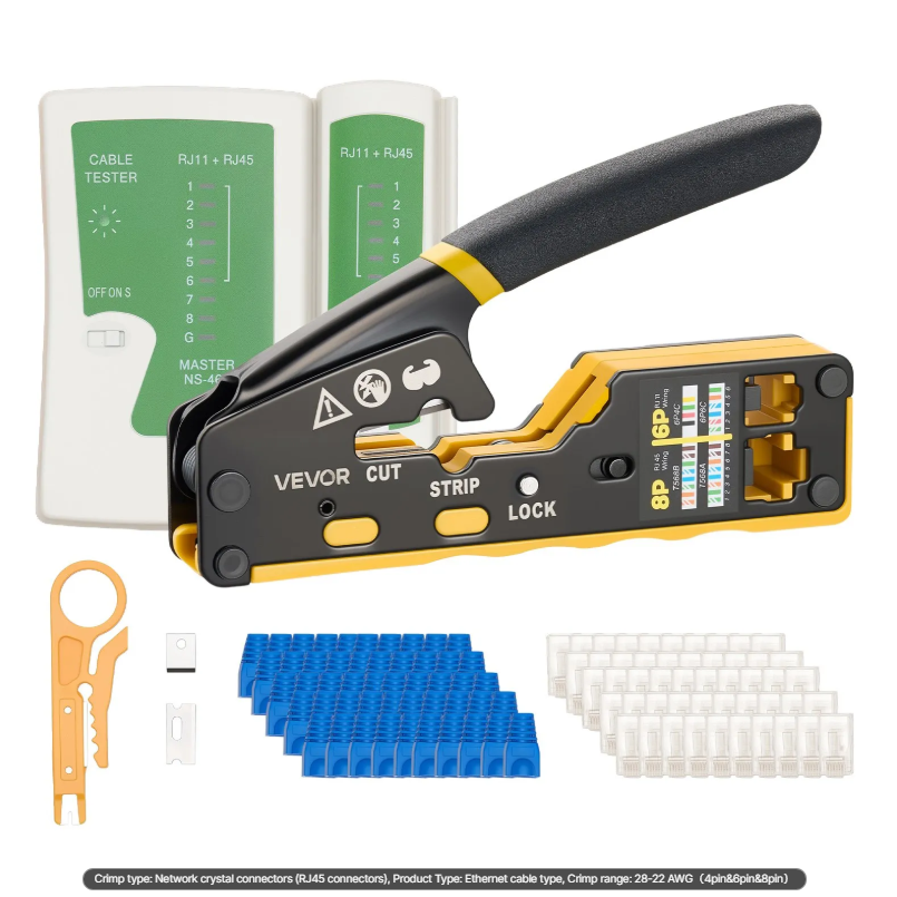 RJ45 RJ11 RJ12 Ethernet Crimping Tool Kit with Wire Stripper & Connectors