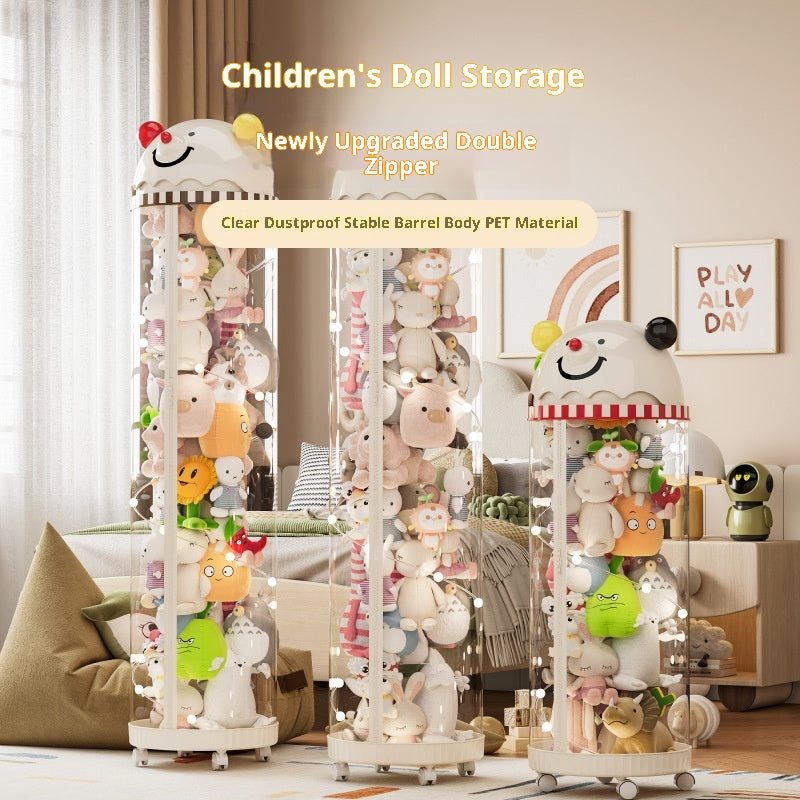 Kids Doll Storage Bucket with Zipper and Light Options - Plush Toy Organizer