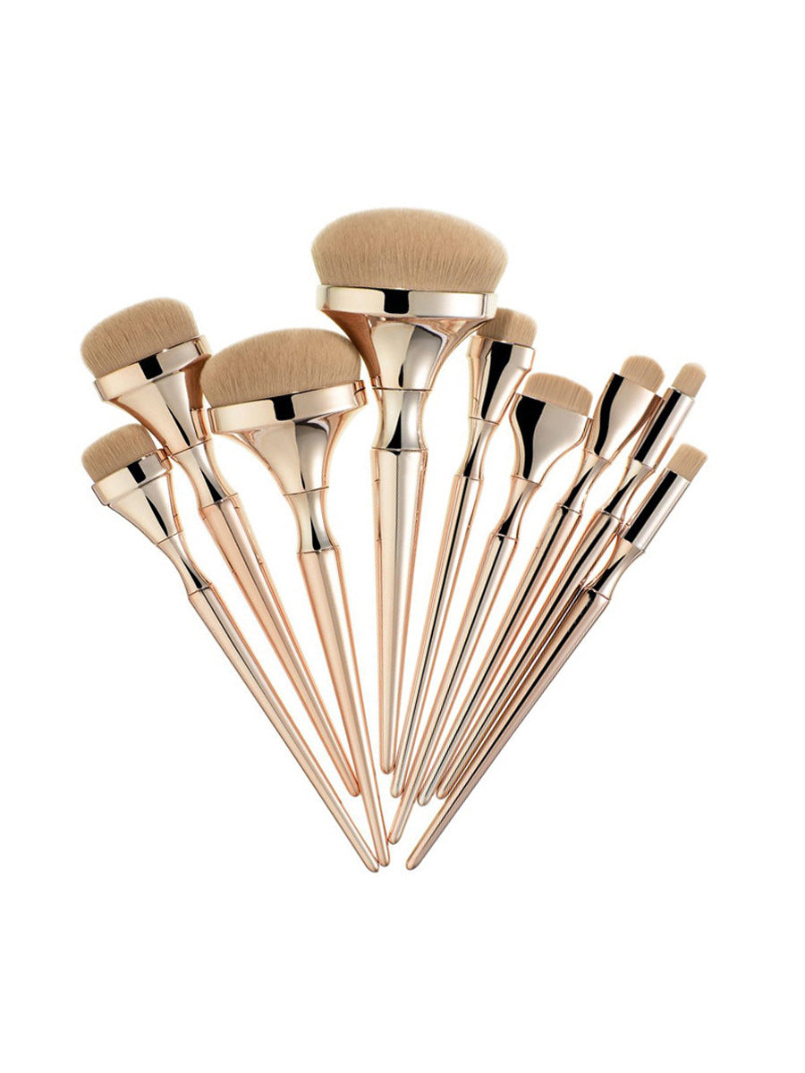 Gold Plated Makeup Brushes Set - 9 Natural Hair Cosmetic Tools