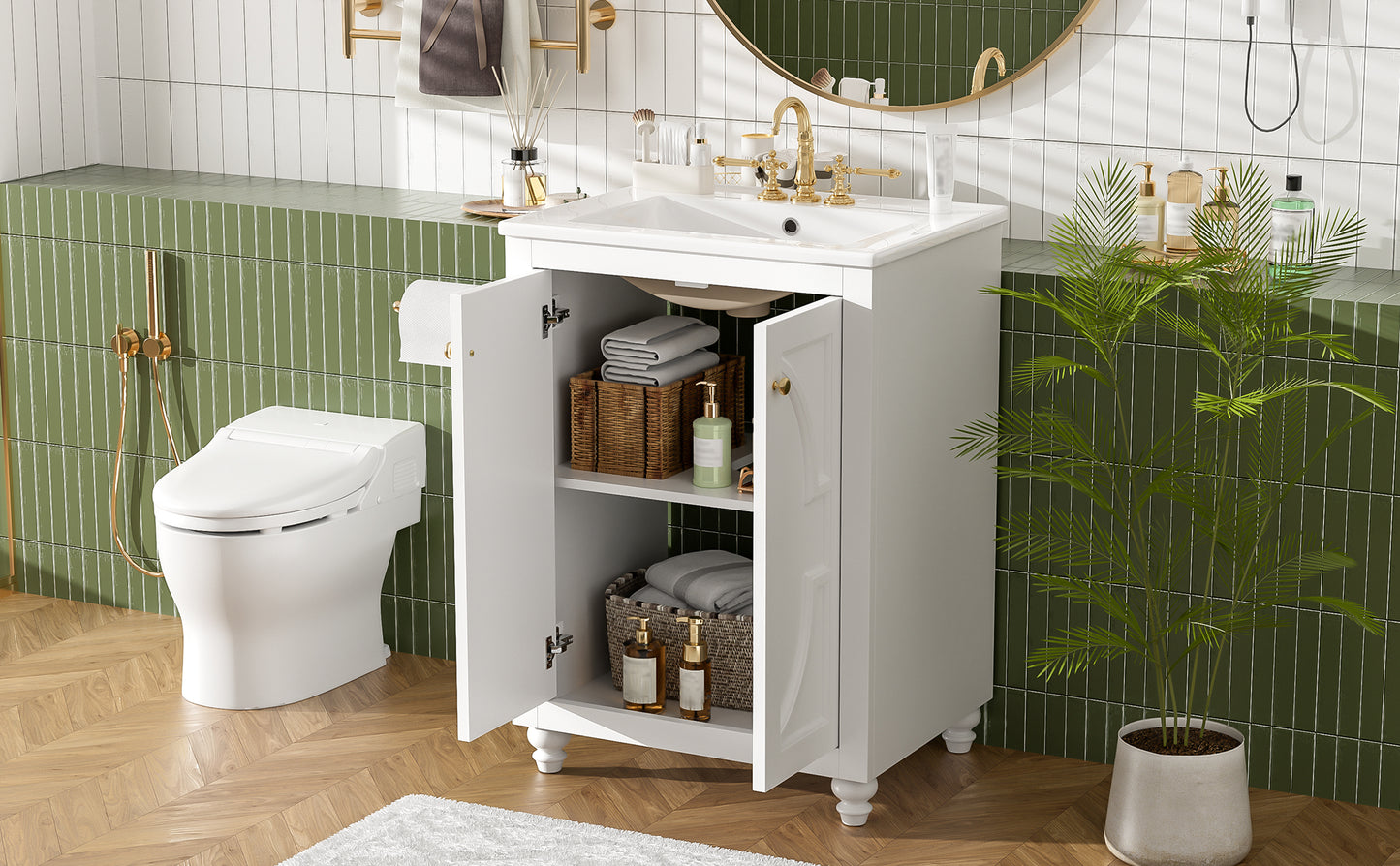 Modern 24" Bathroom Vanity with Ornate Design & Soft-Close Hinges - White