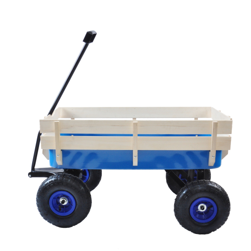 All Terrain Garden Wagon with Wood Railing and Air Tires for Outdoor Use