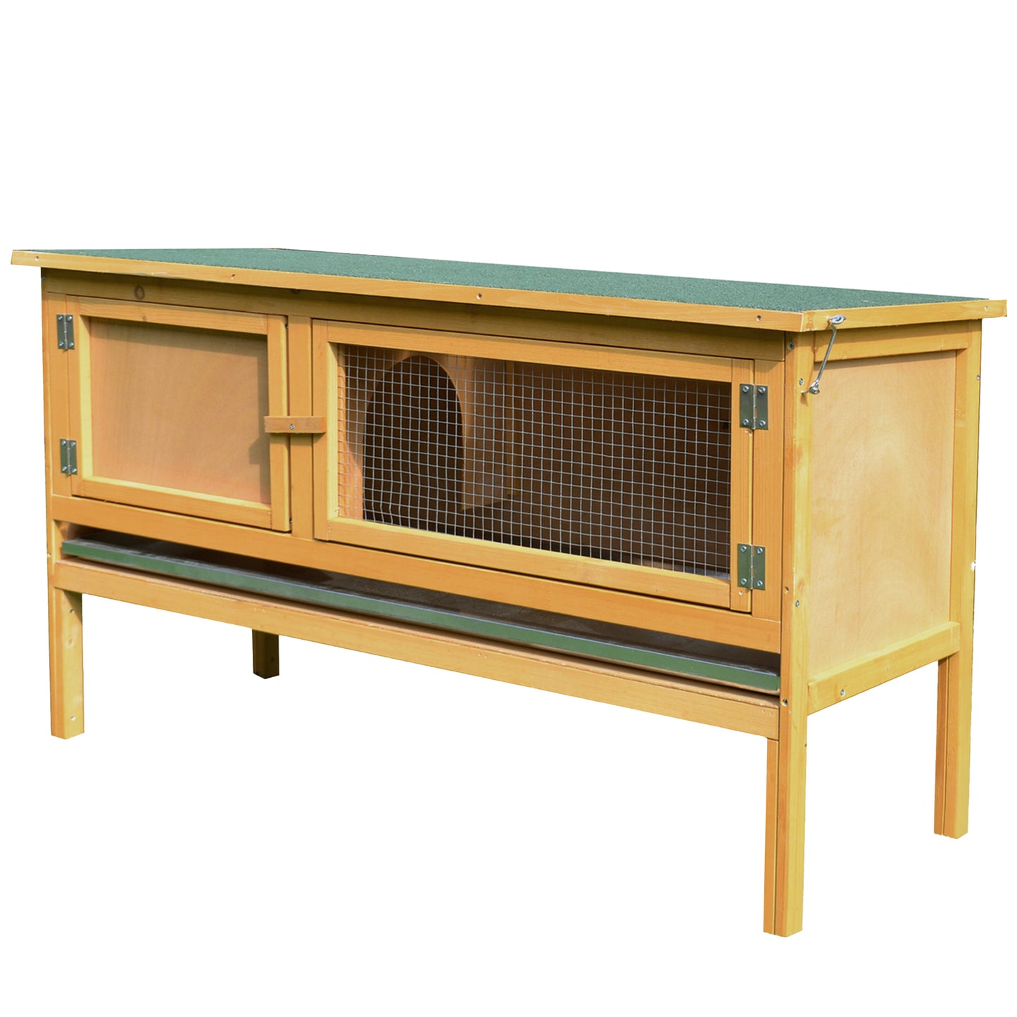 Wooden Rabbit Hutch with Waterproof Roof and Easy Clean Tray - Small Animal Cage for Indoor Outdoor Use