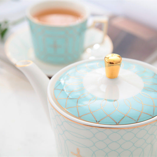 British Style Bone China Coffee Cup Set with Teapot and Saucers - Modern Design