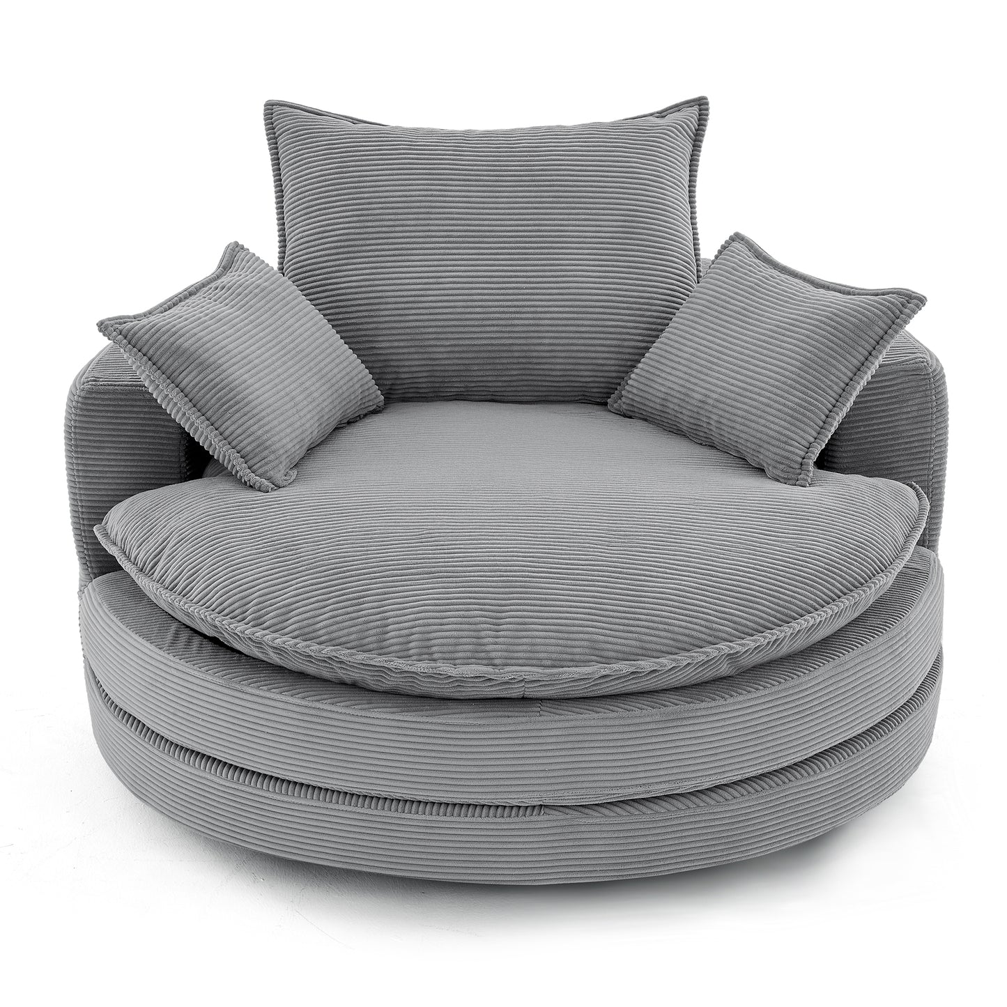 360° Swivel Barrel Chair with Dual-Layer Cushion - Grey