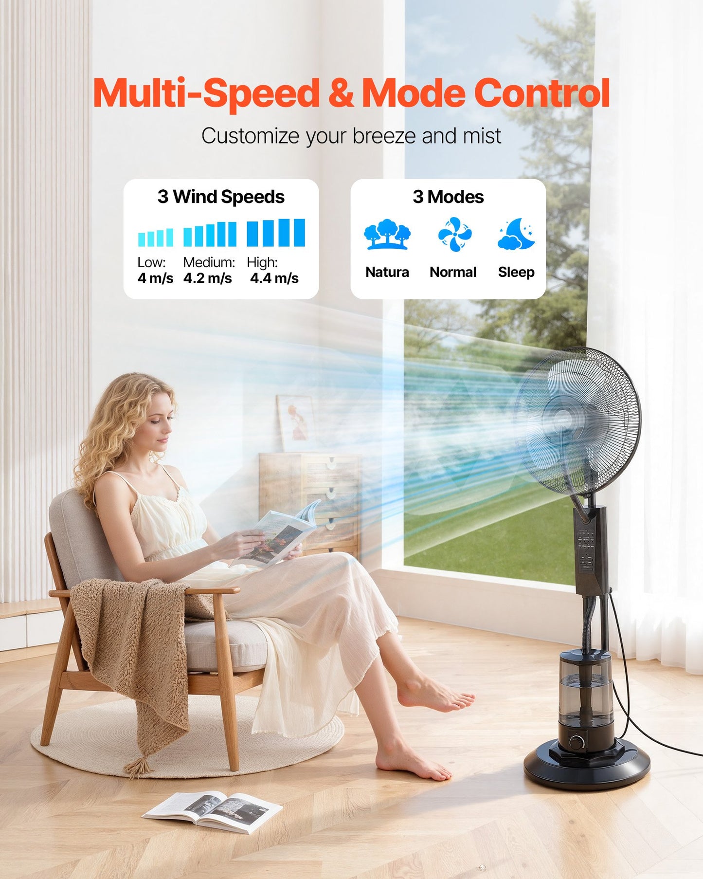 Garden Misting Fan with 3 Speed Modes and 0.79 Gal Water Tank - Indoor Outdoor Cooling Fan