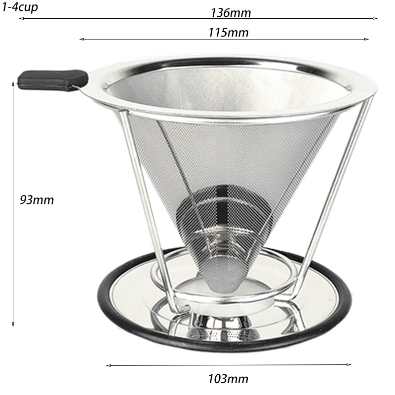 Stainless Steel Coffee Filter with Base - Reusable Filter-Free Paper Strainer for Home Brewing