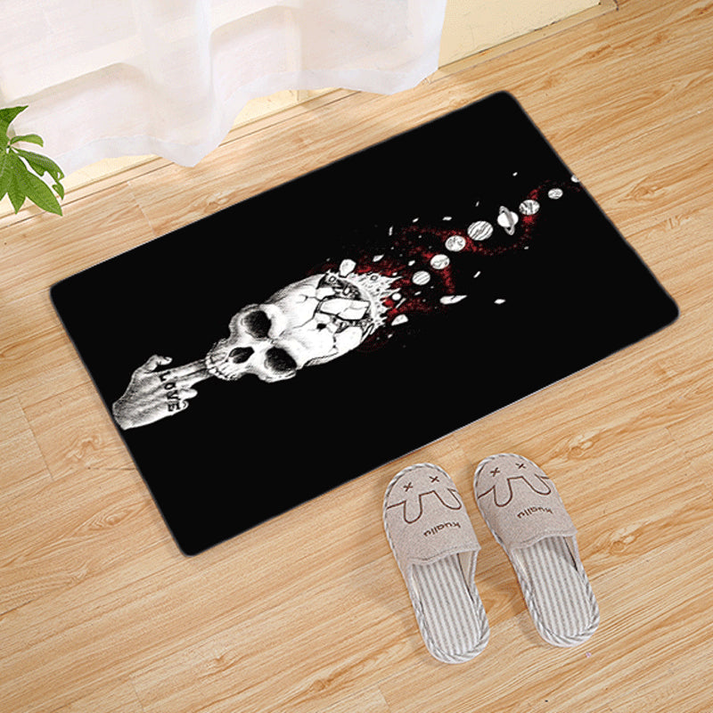 Halloween Flannel Floor Mat Non-Slip Bathroom Door Rug Skull Design