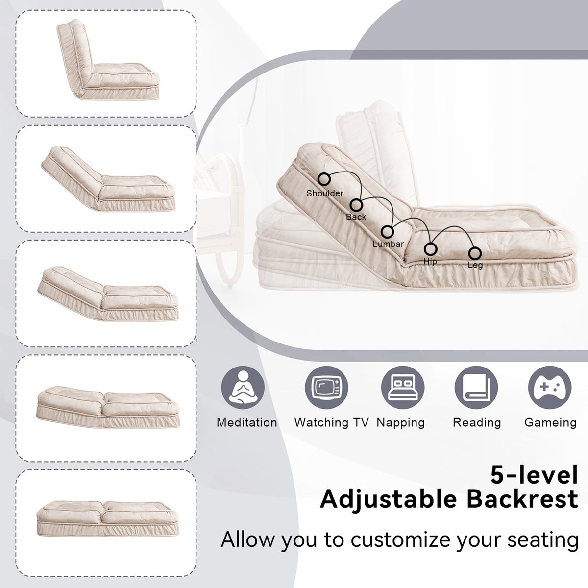 Multi-Position Pet Lounge Sofa with Massage Pillow - Beige