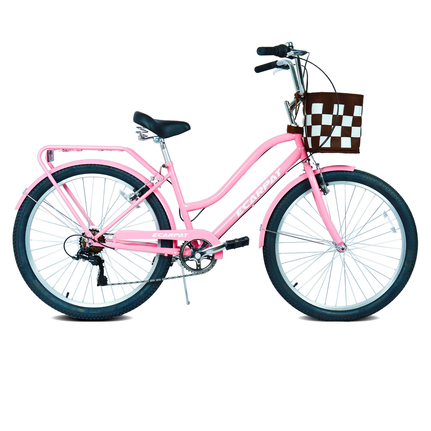 26 Inch City Commuter Bike with 7-Speed Drivetrain & Basket