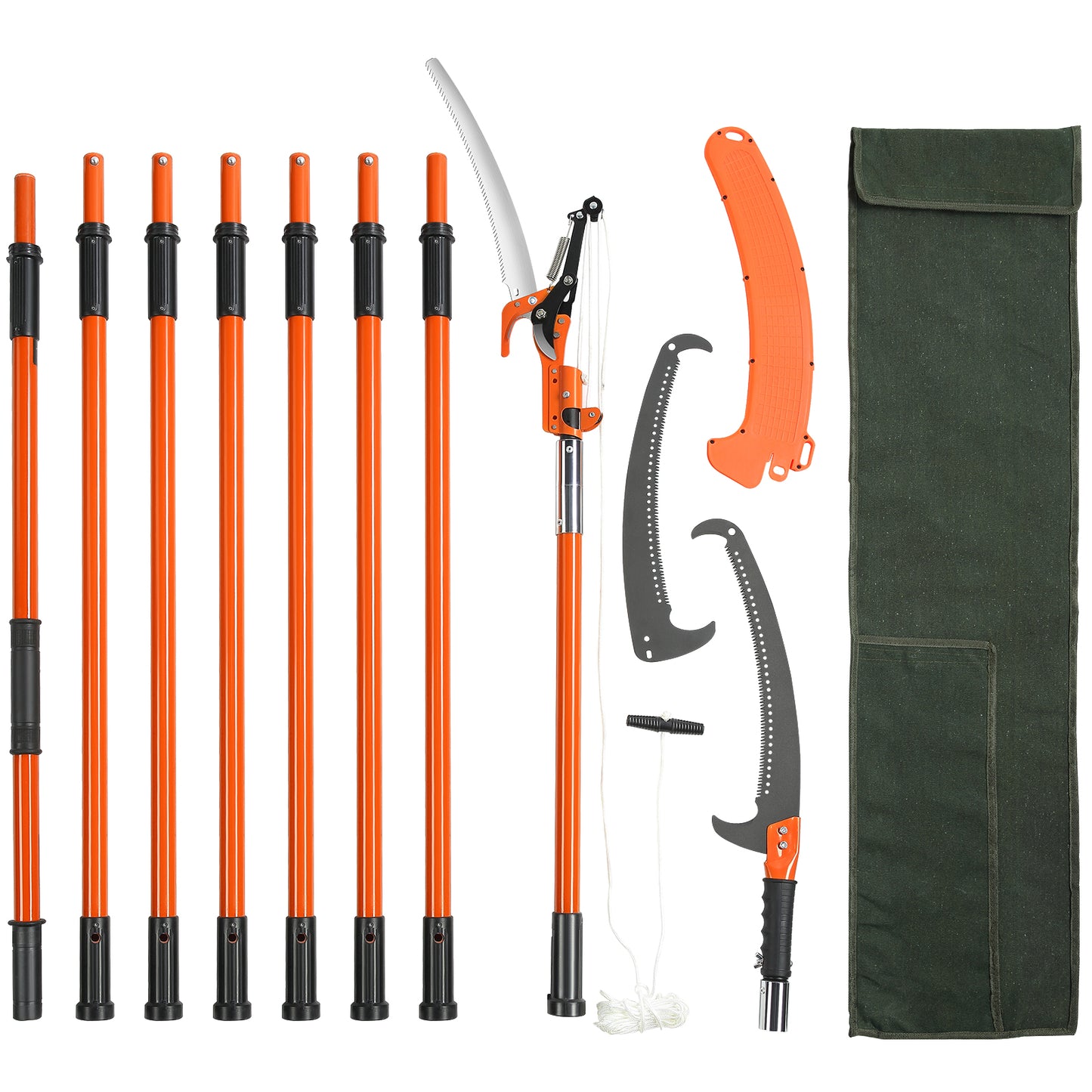 Extendable Pole Saw 7.3-27 Ft Tree Pruner with Steel Blade & Fiberglass Handle