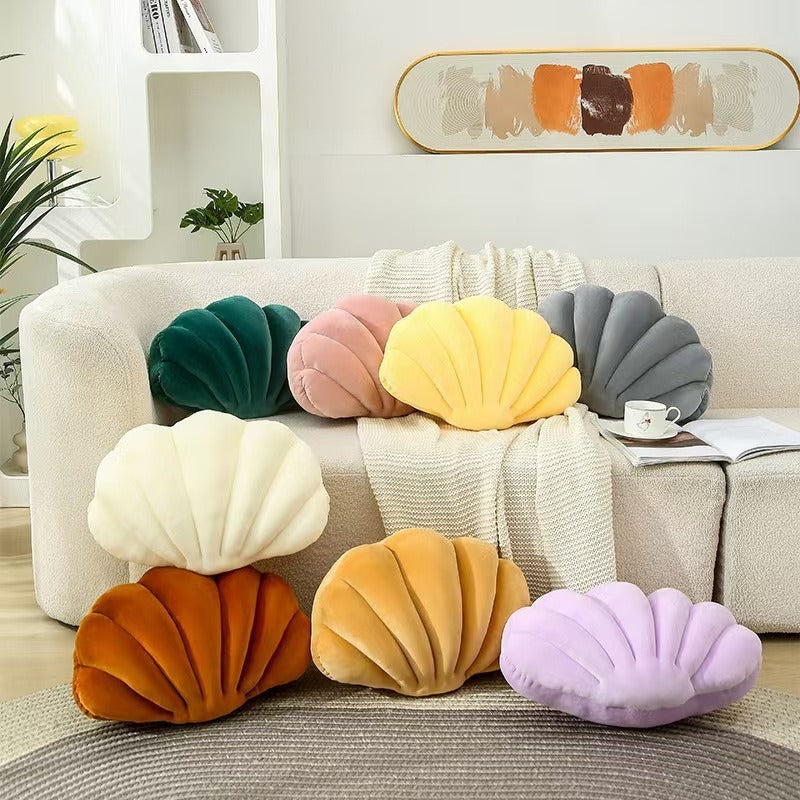 Seashell Shaped Throw Pillow - Velvet Cushion for Sofa & Bedroom Decor - Yellow