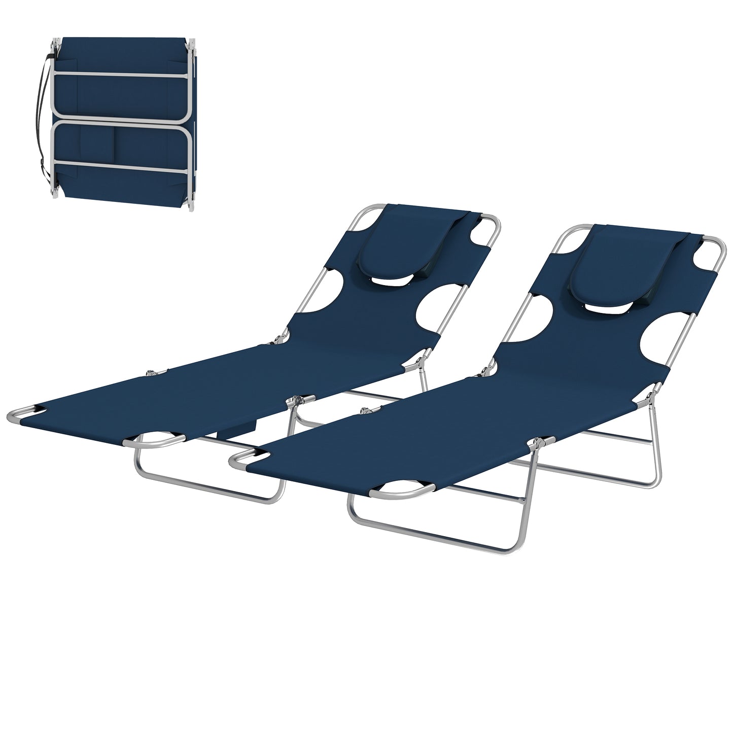 2 Adjustable Tanning Chairs with Face Hole - Dark Blue