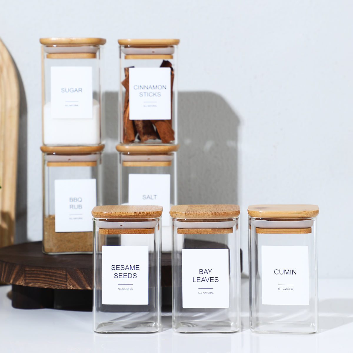 24 PCS Square Glass Seasoning Jars - 240ml Kitchen Storage