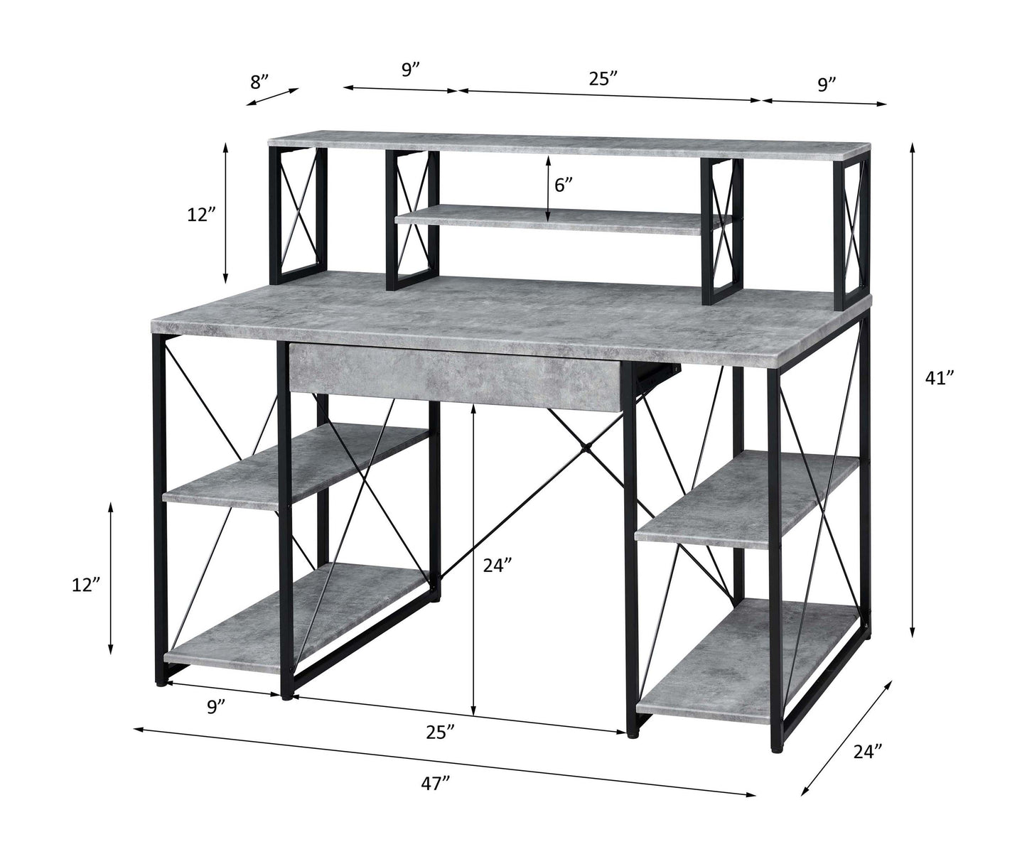 Gray Finish Writing Desk with Storage & Metal Frame