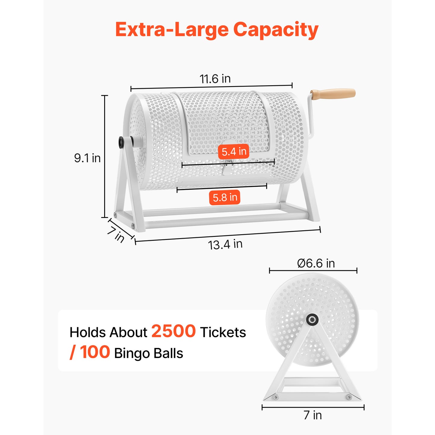 Raffle Ticket Spinner Cage 11.6" x 6.6" Holds 2500 Tickets or Ping Pong Balls - Lottery Drum with Reinforced Handle and Stable Stand