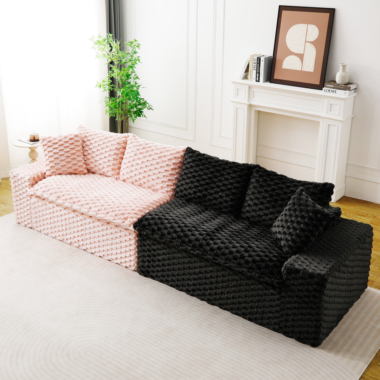 Luxury Color-Block Velvet Multifunctional Sofa - Pink & Black