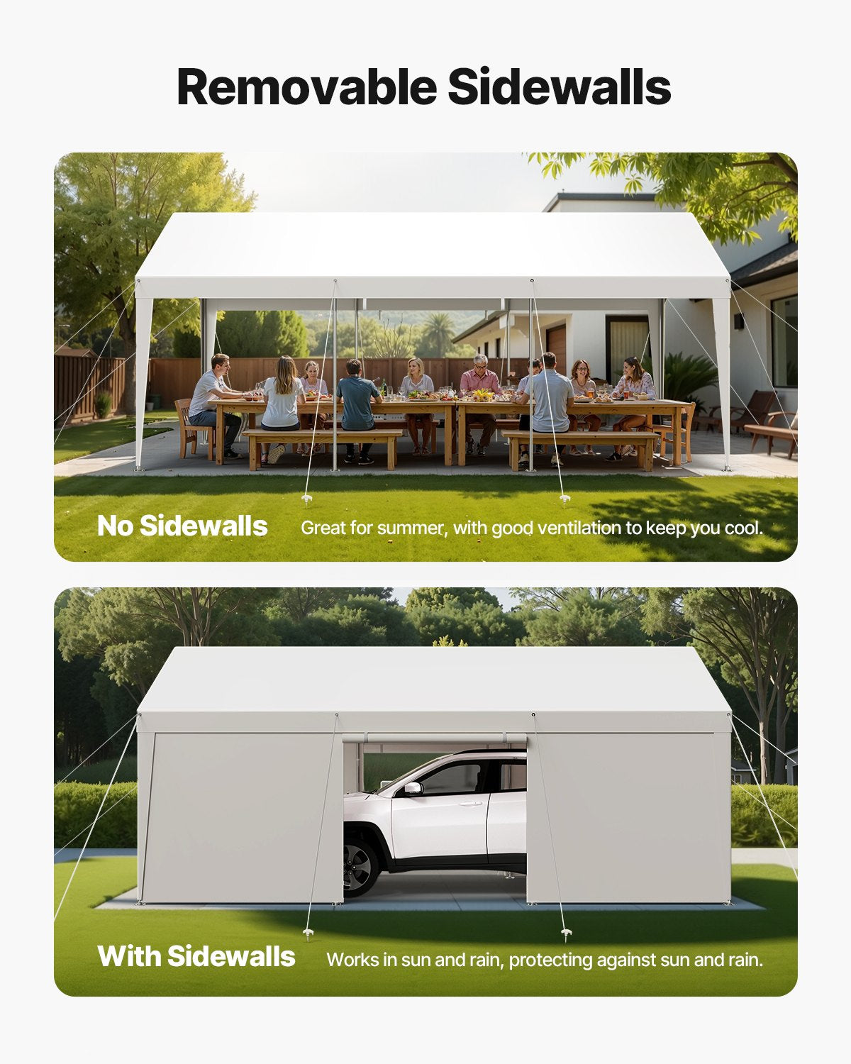 10x20ft Heavy Duty Outdoor Carport Shelter with Sidewalls - Waterproof UV-Resistant Canopy