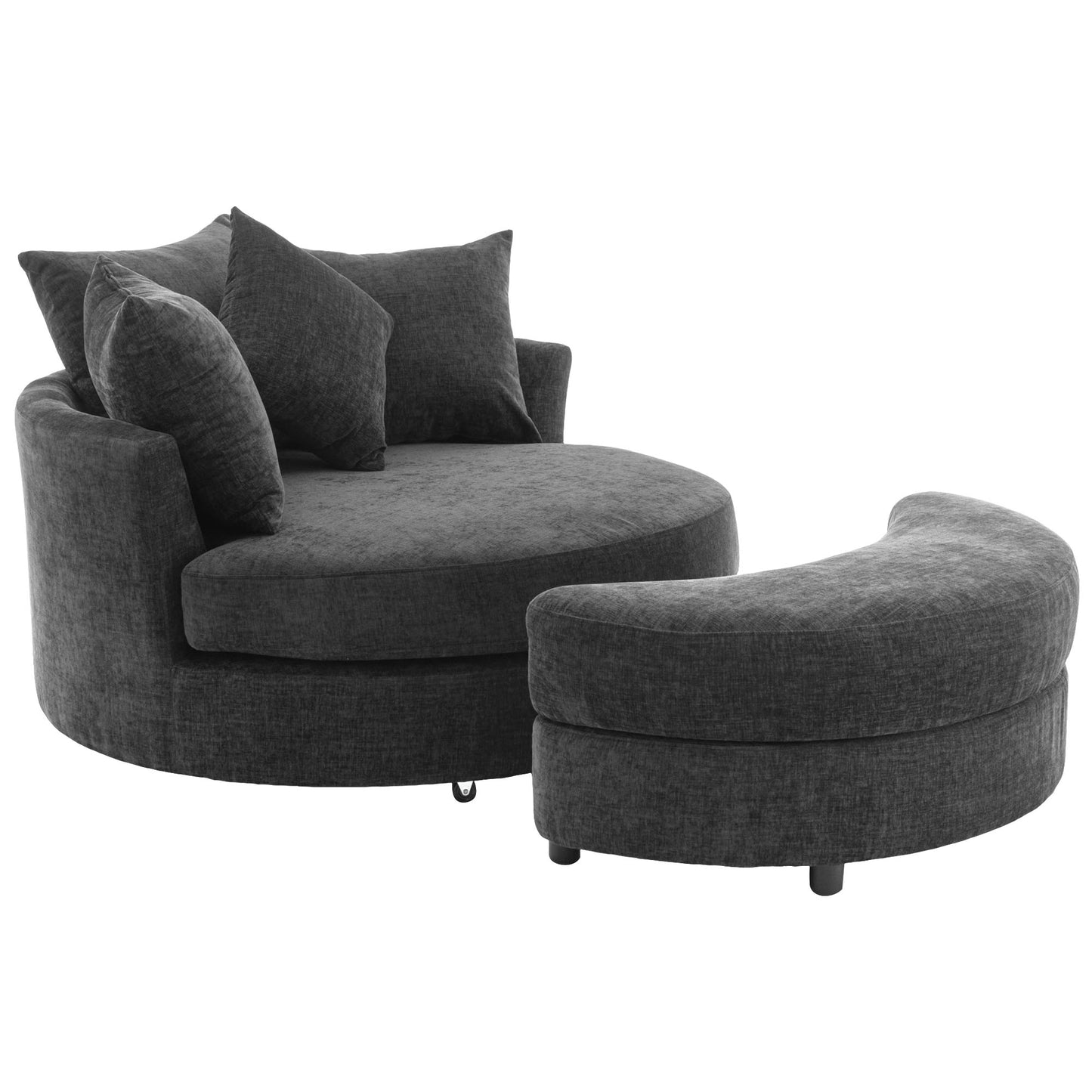 360° Swivel Accent Barrel Chair with Storage Ottoman & 4 Pillows - Gray