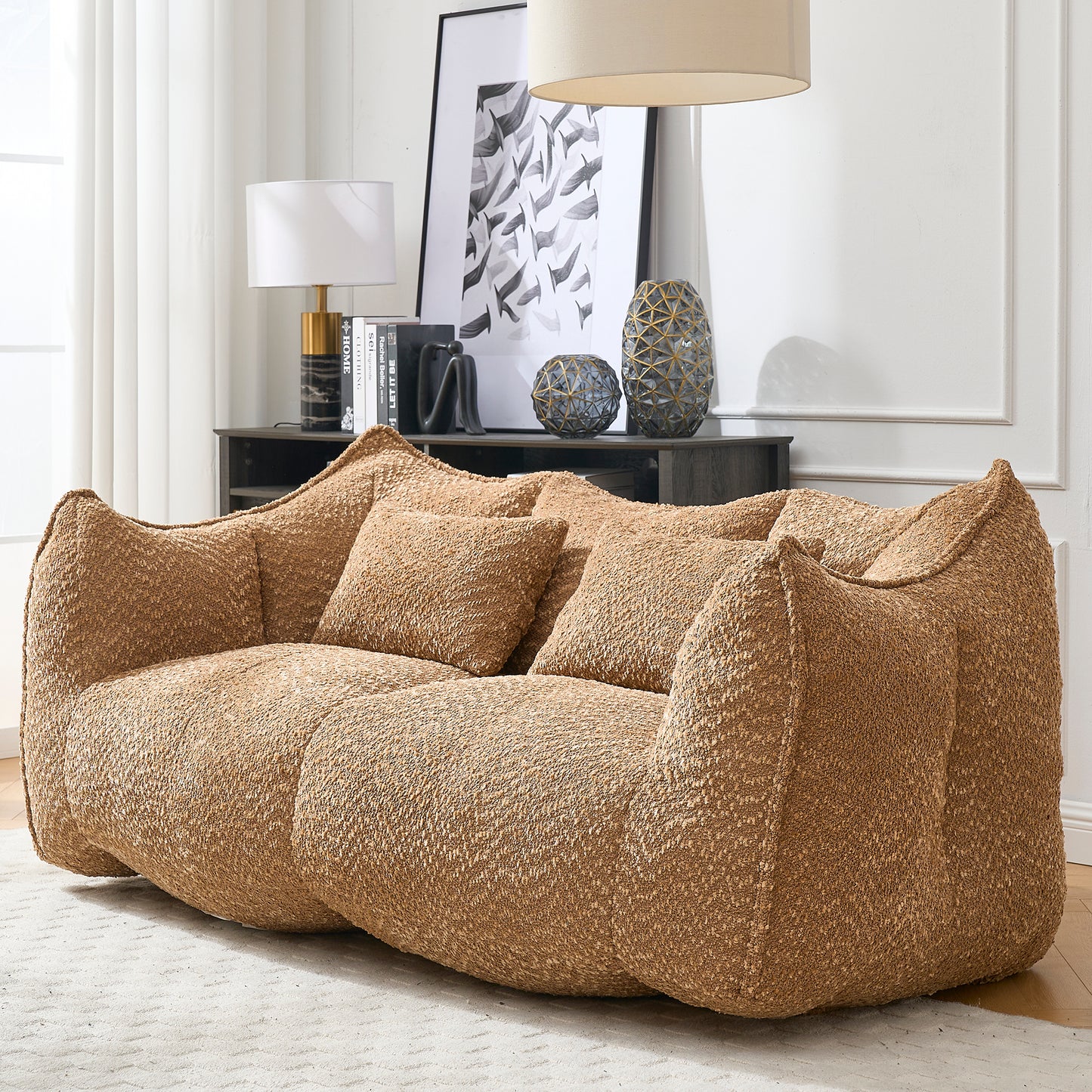 Comfortable Beanbag Chair for Two - Coffee Chenille Sofa