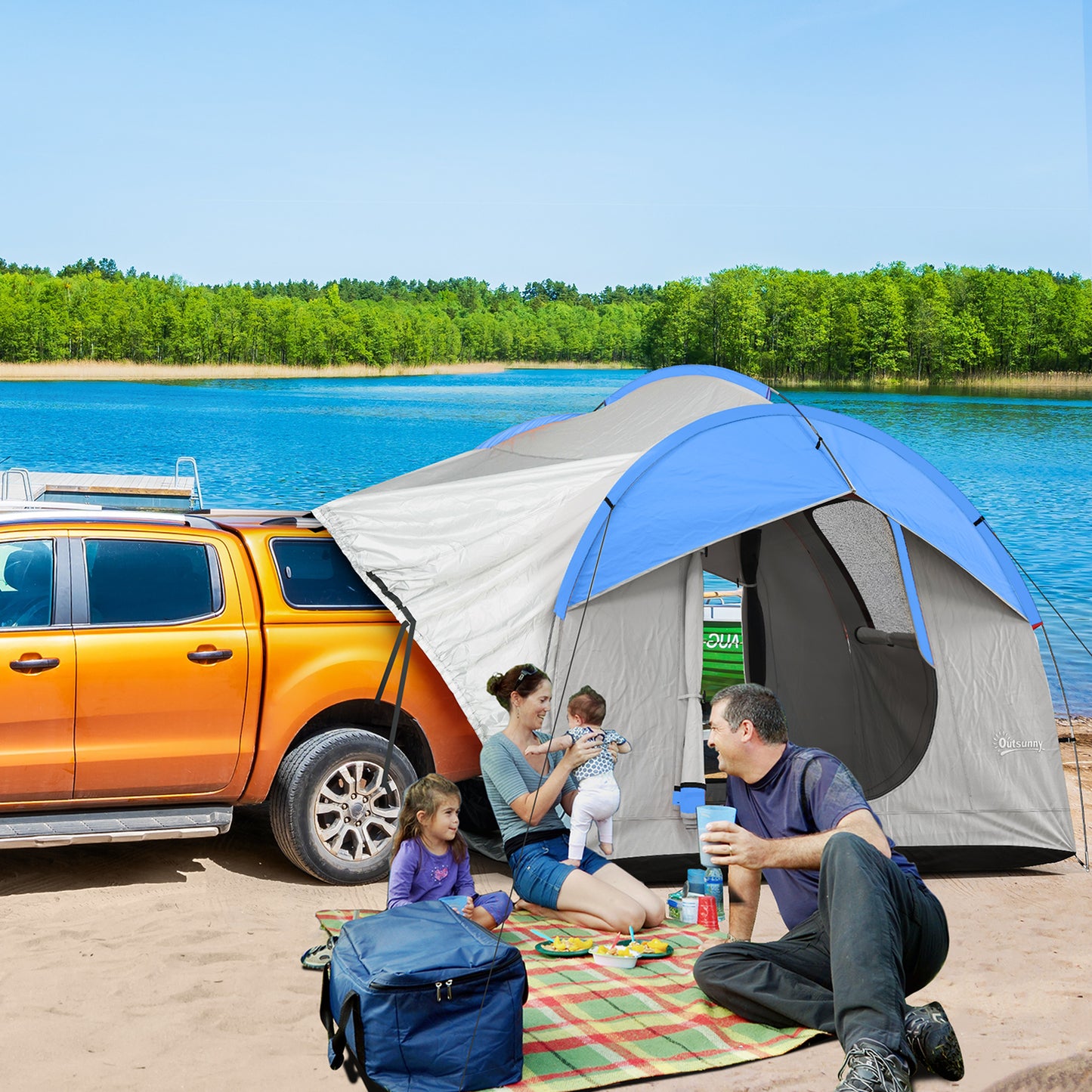 2000mm Waterproof Car Tent for 5-6 People - Gray & Blue