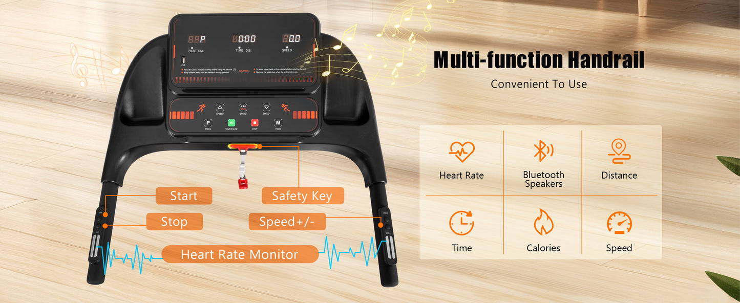 2.5HP Folding Treadmill with Heart Rate Sensor - Black