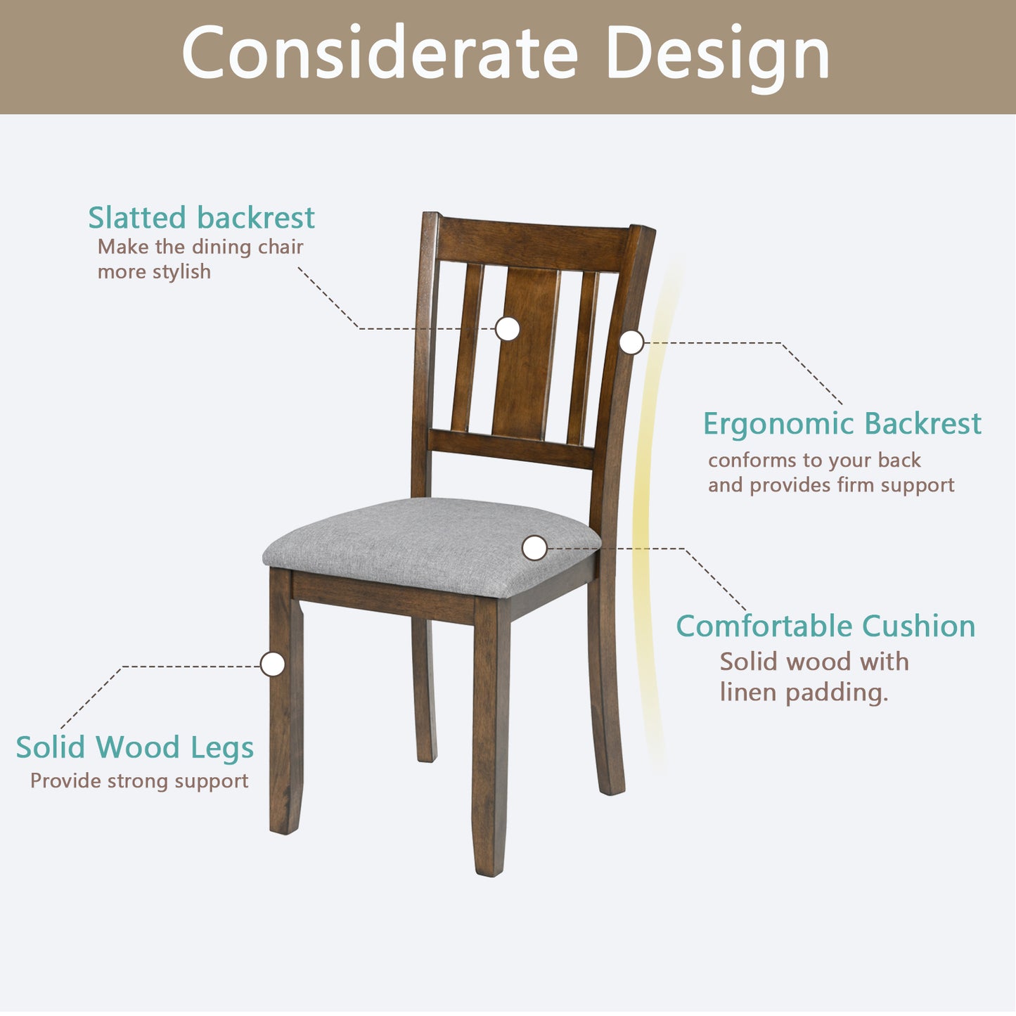 Walnut Wooden Dining Chairs Set of 4 with Padded Seats