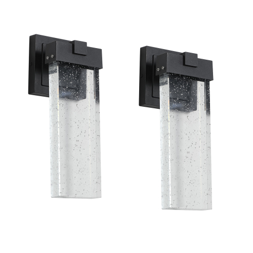 Outdoor Waterproof LED Crystal Wall Light 2 Pack Supports Multiple Bulbs - Black