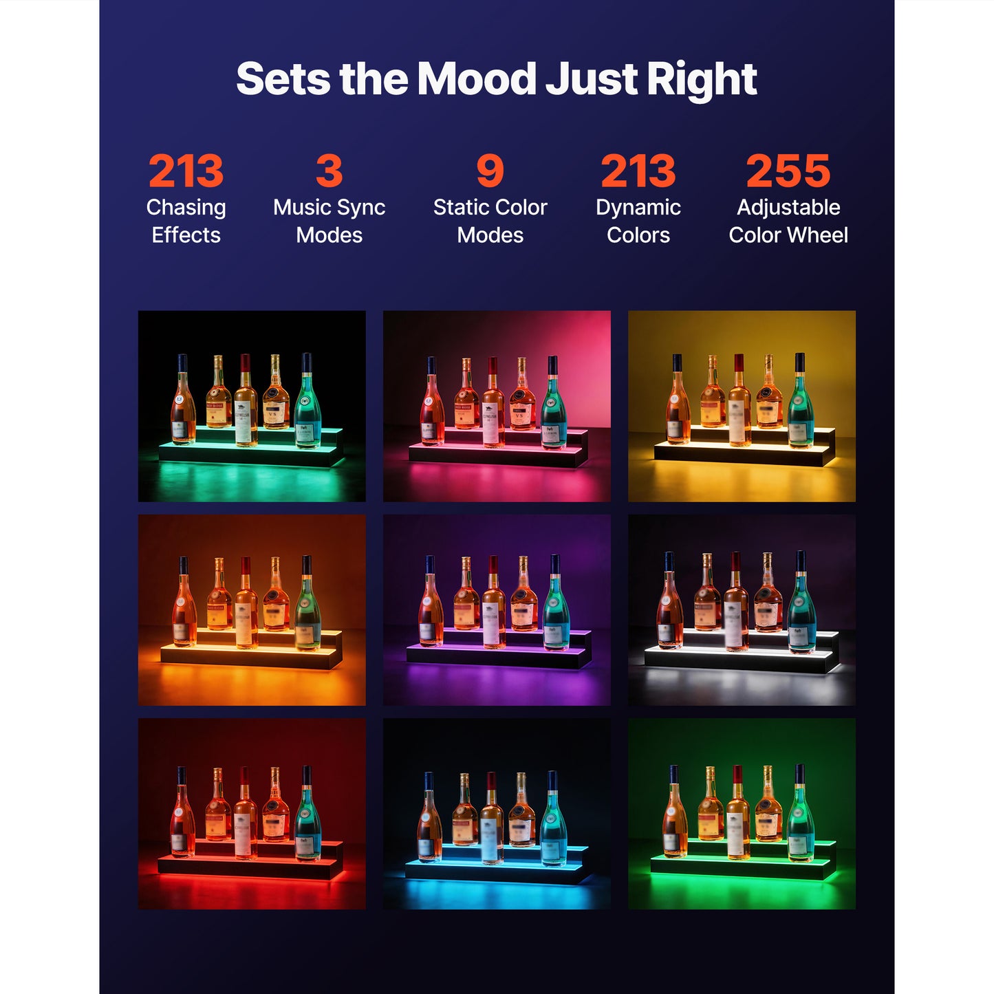 LED Lighted Liquor Bottle Display Shelf 2 Tiers 24 Inches USB Remote App Control