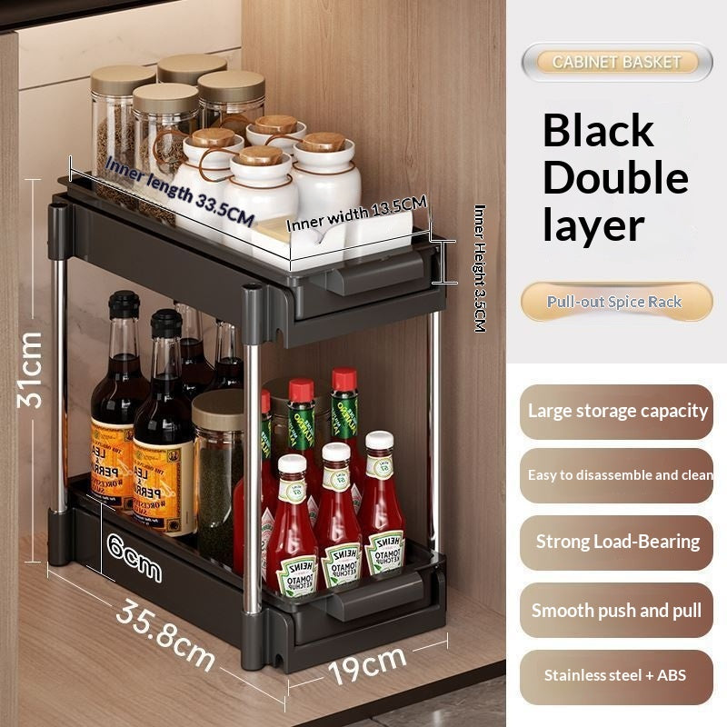 Built-in Drawer-Style Kitchen Dish and Spice Rack for Cabinets