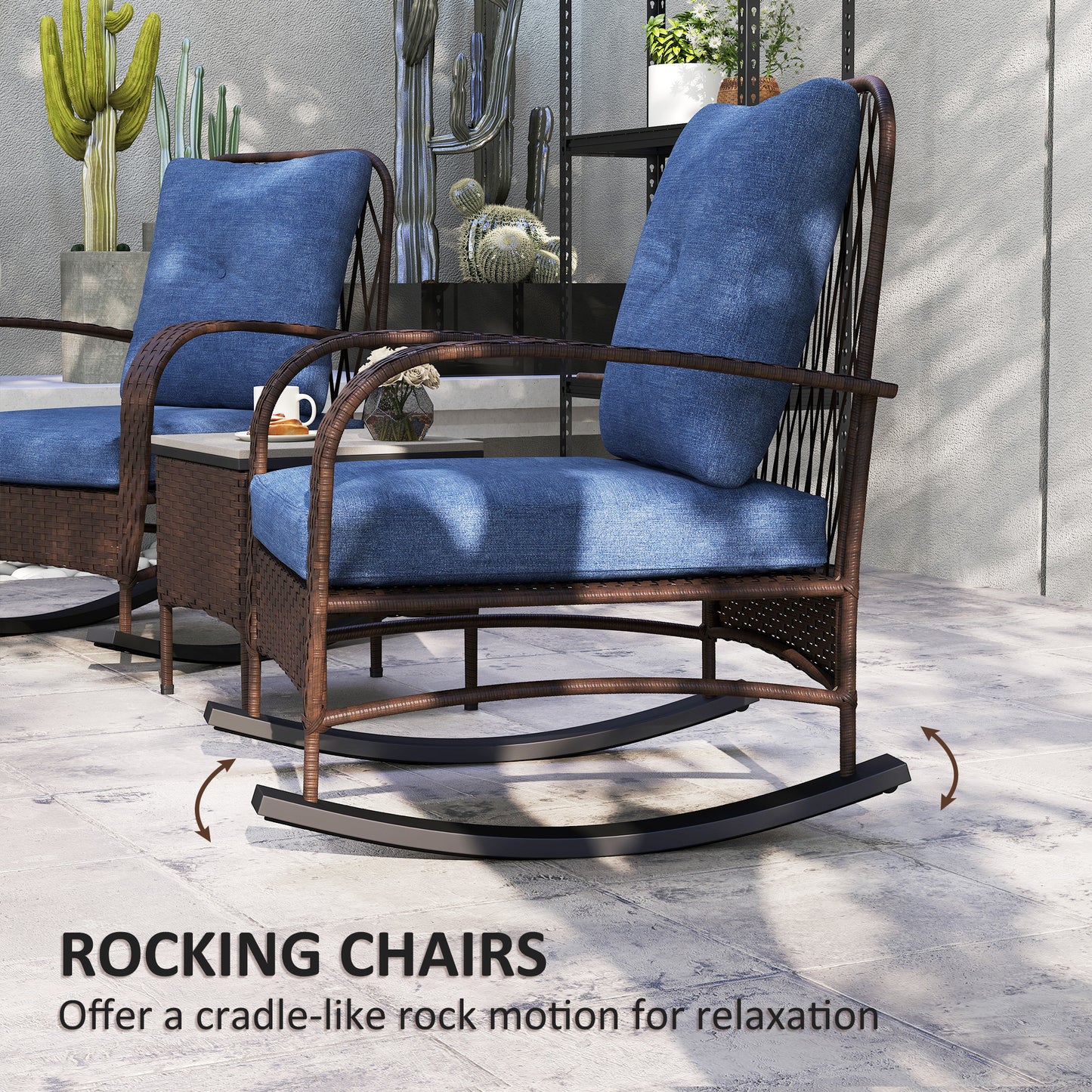 3-Piece Wicker Patio Furniture Set - Brown Rocking Chairs with Table