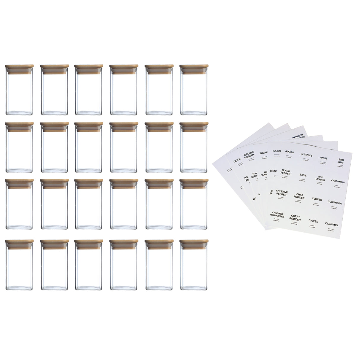 24 PCS Square Glass Seasoning Jars - 240ml Kitchen Storage