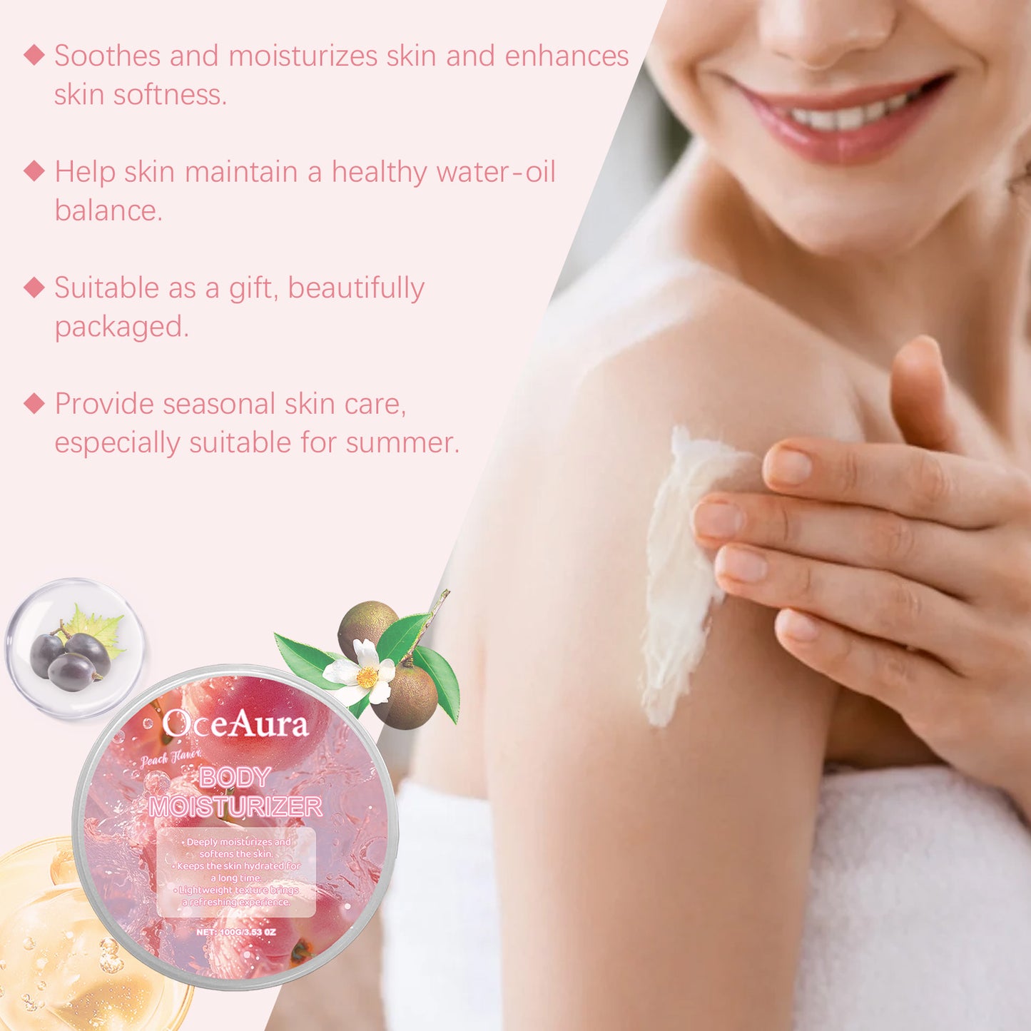 Peach Hydrating Body Cream - Moisturizing & Firming Skin Treatment