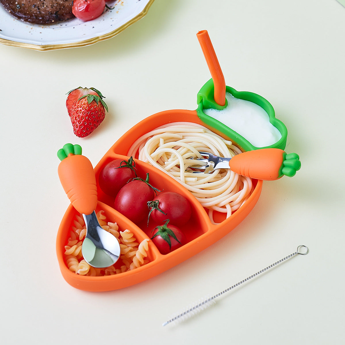 Children's Silicone Dining Plate Set with Suction Cups & Utensils - Cute Baby Tableware