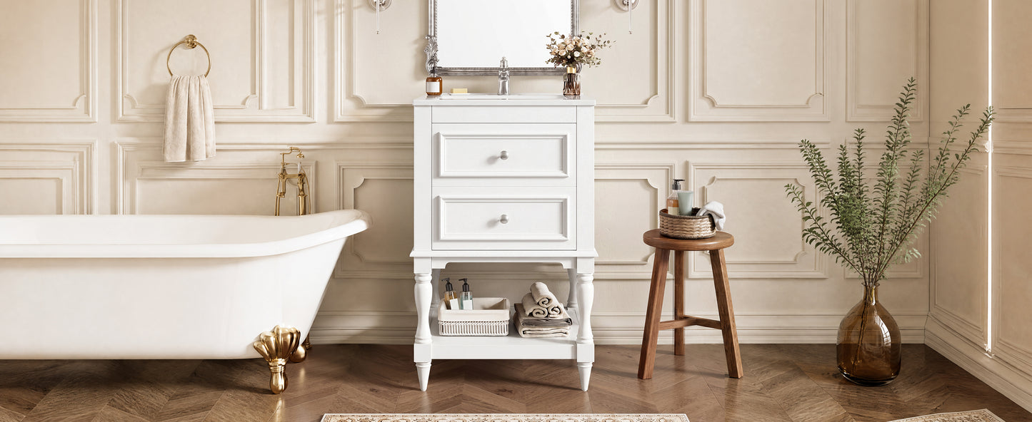 20'' White Bathroom Vanity with Ceramic Sink & Storage Cabinet
