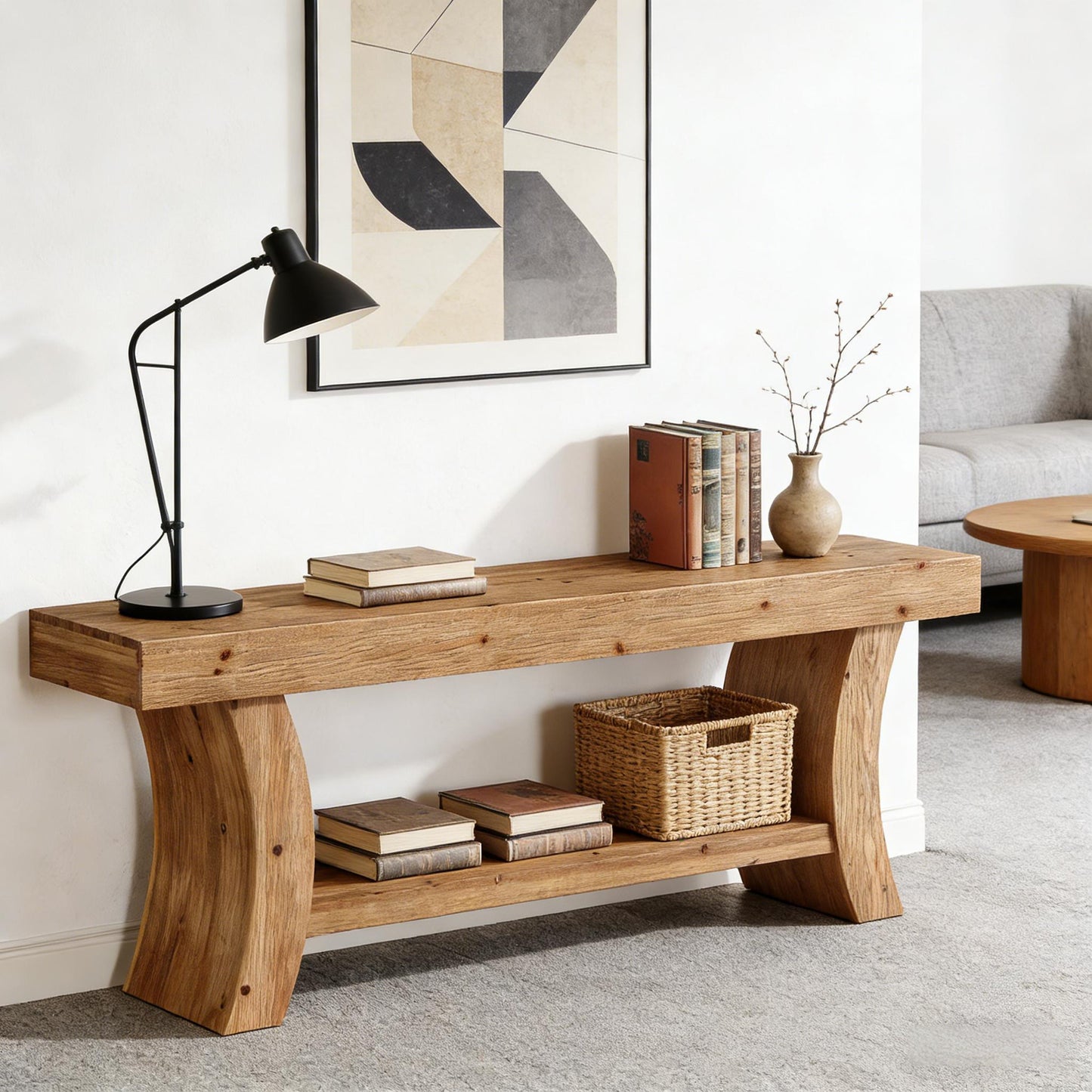 Farmhouse Console Table with Two-Tier Storage - Brown