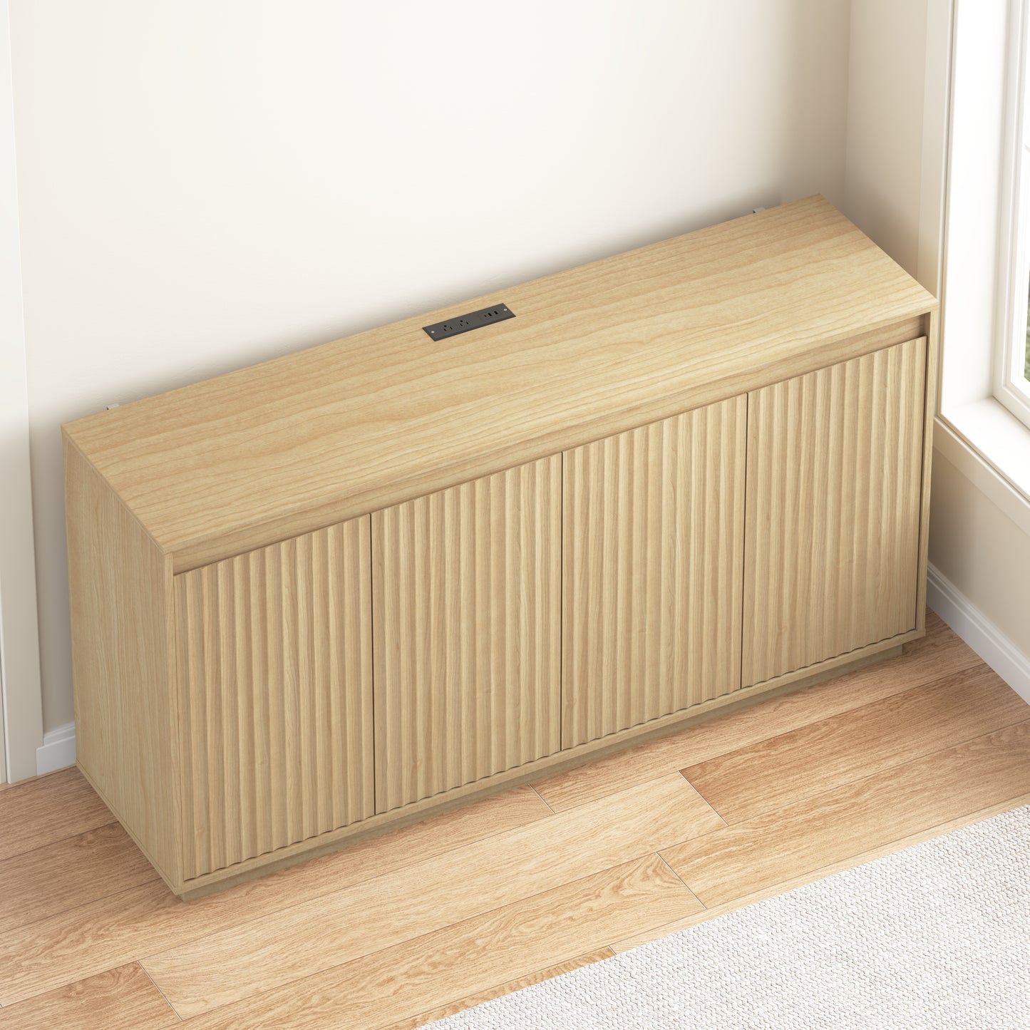 Natural 4-Door Sideboard Buffet Cabinet with Power Outlet