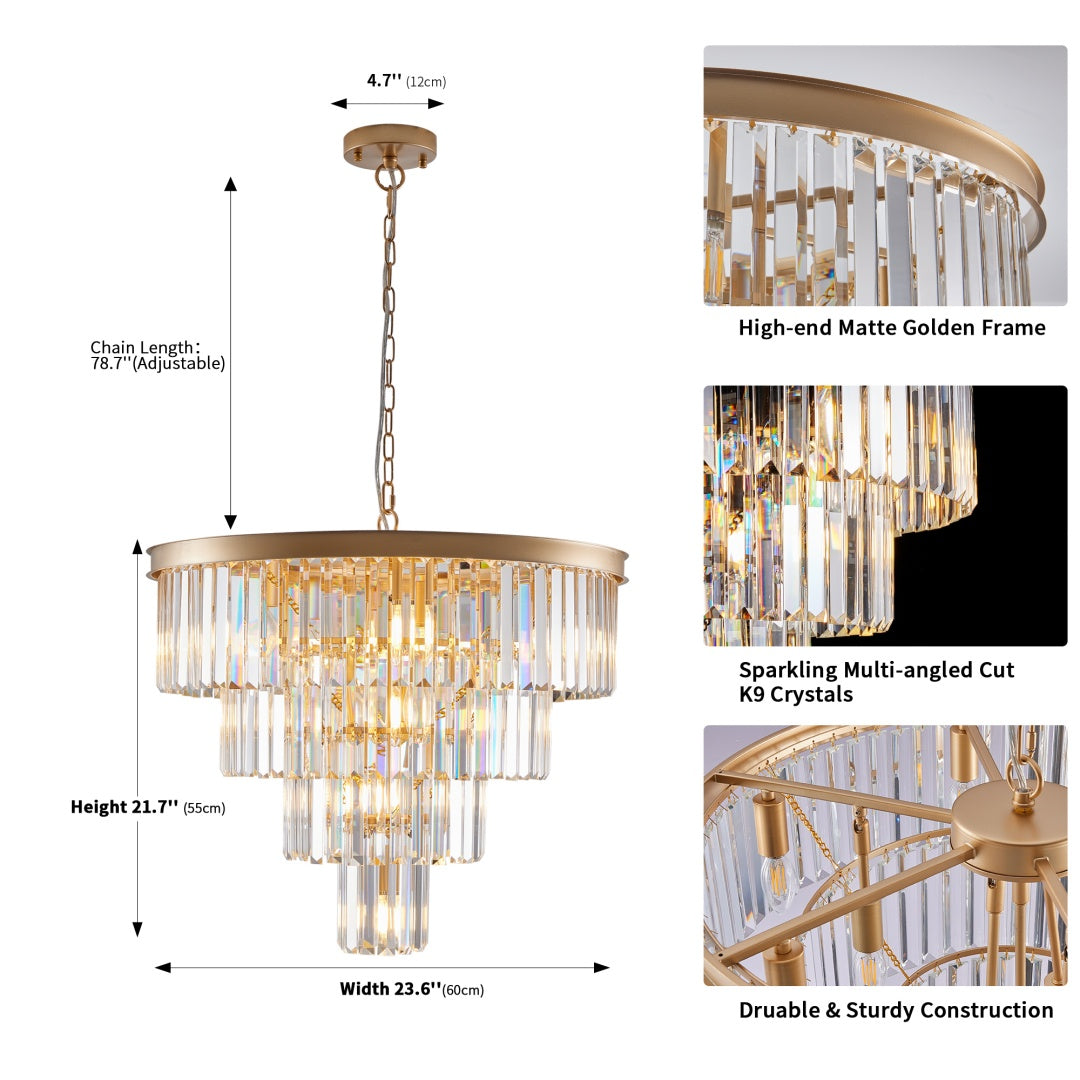 Elegant 4-Tier Golden Crystal Chandelier - 23.6x21.7 inch