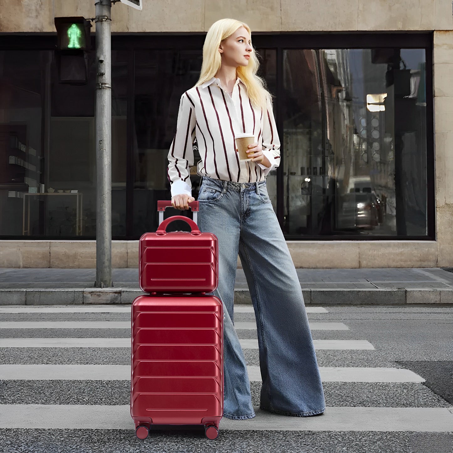 2-Piece ABS Spinner Wheel Luggage Set with Combination Lock - Wine Red