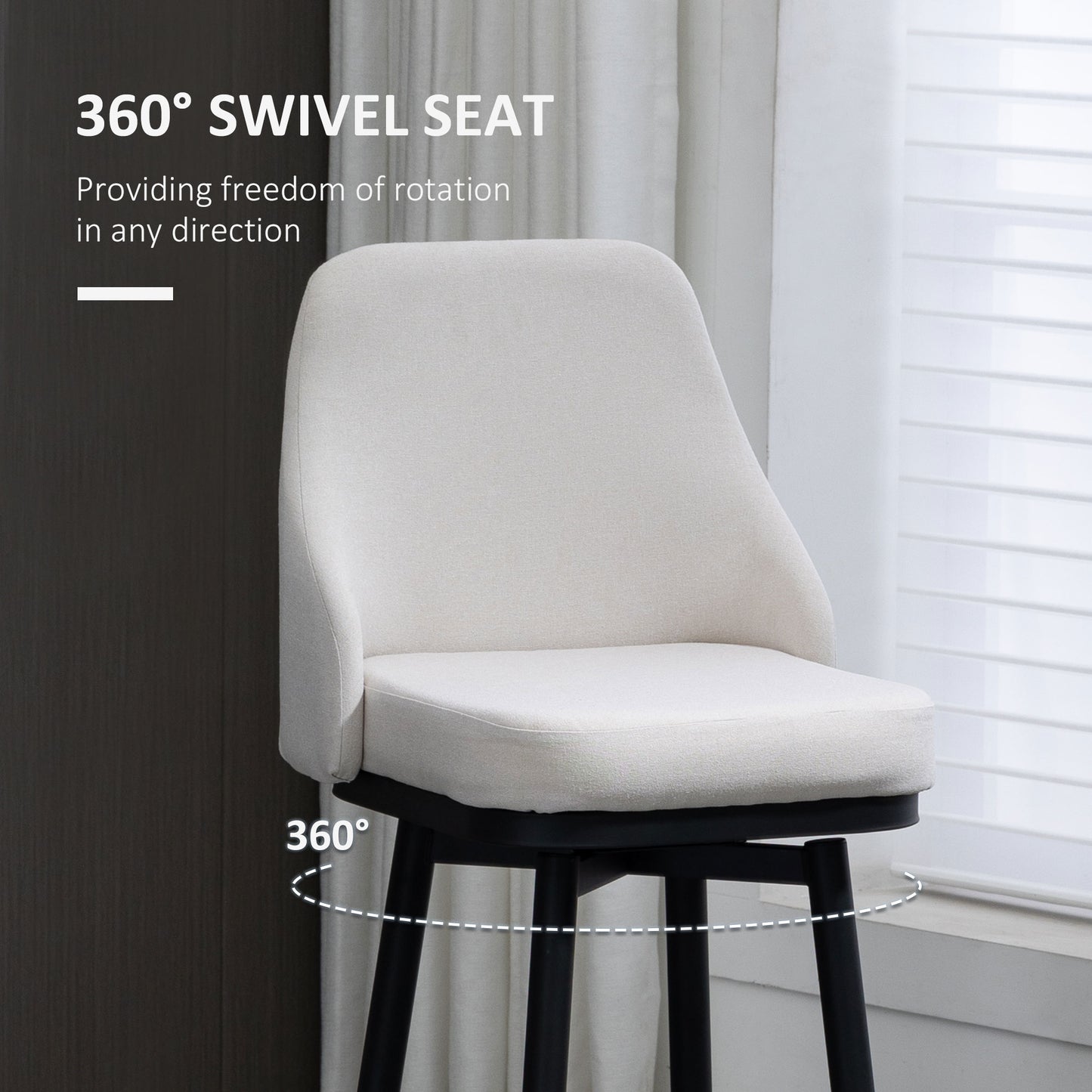 Set of 2 Cream White Bar Height Stools with 360° Swivel