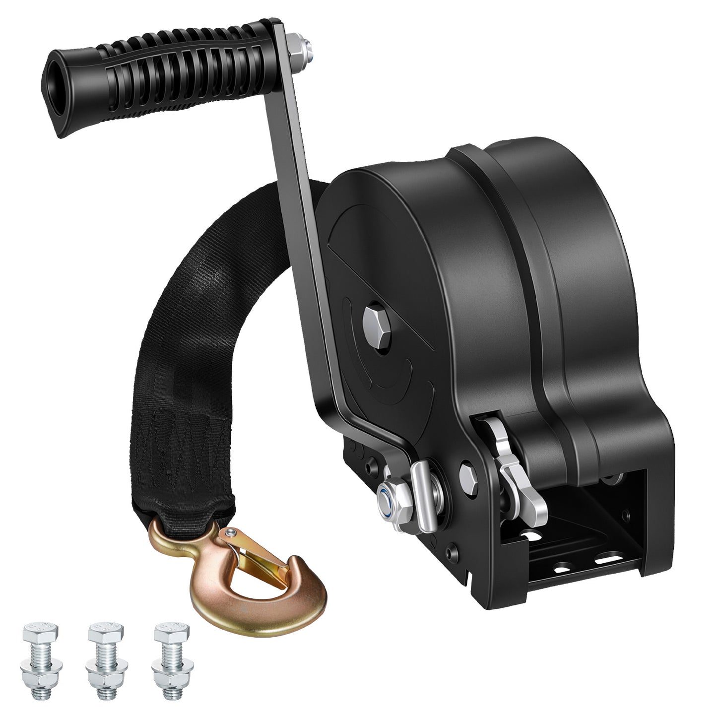 Heavy Duty Boat Winch 1600 Lb Hand Crank with 20ft Orange Polyester Strap