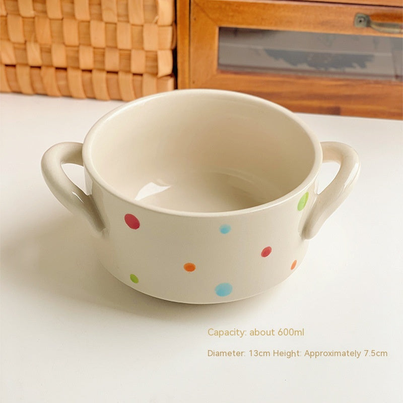 Polka Dot Porcelain Bowl Set - Cute Kitchen Dinnerware, 5-Inch