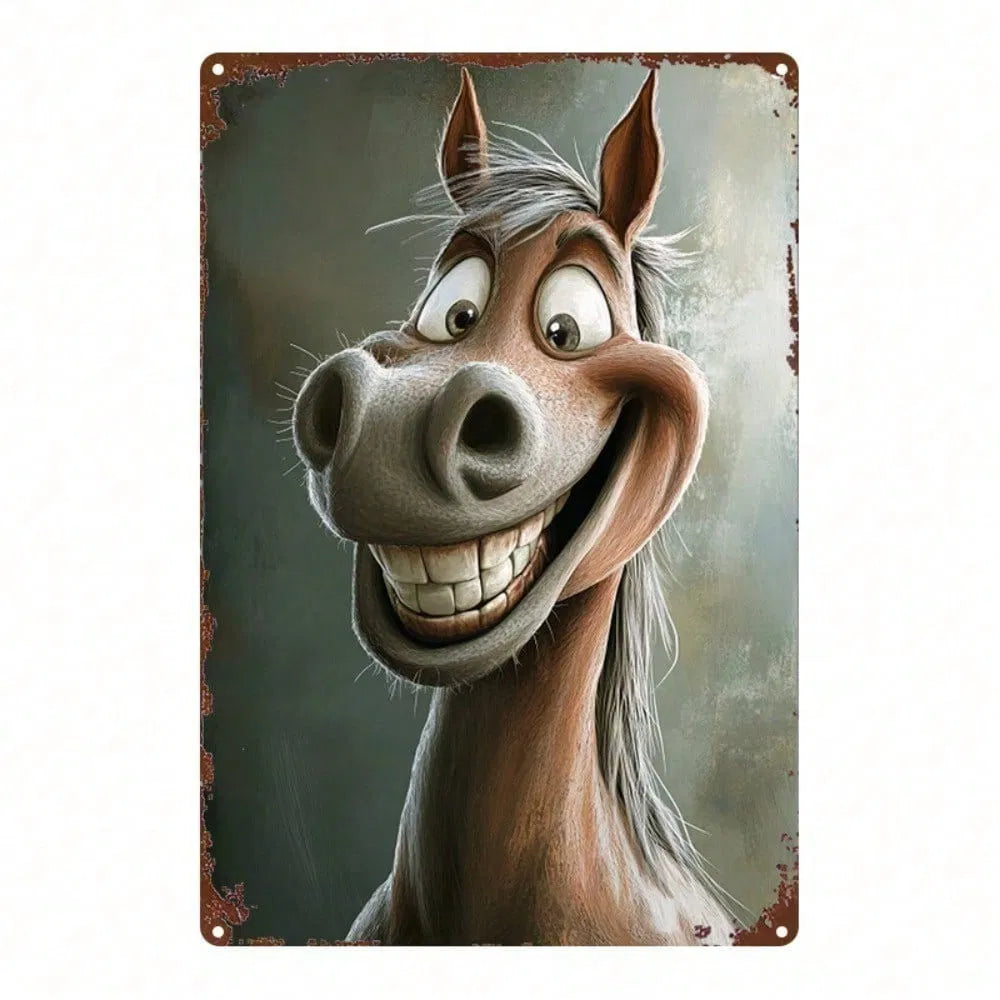 Retro Cartoon Horse Head Metal Sign - Vintage Wall Art 8x12 Inch
