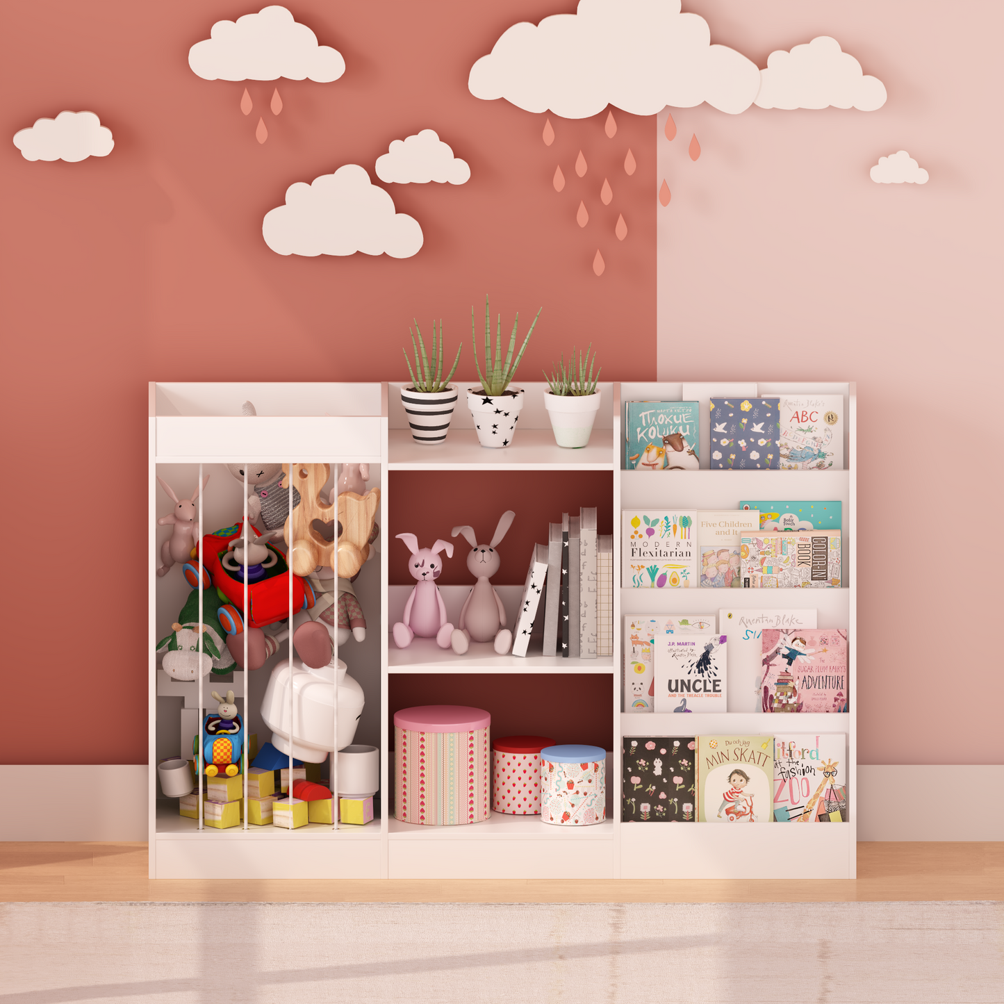 3-in-1 Kids Bookshelf and Toy Storage - White