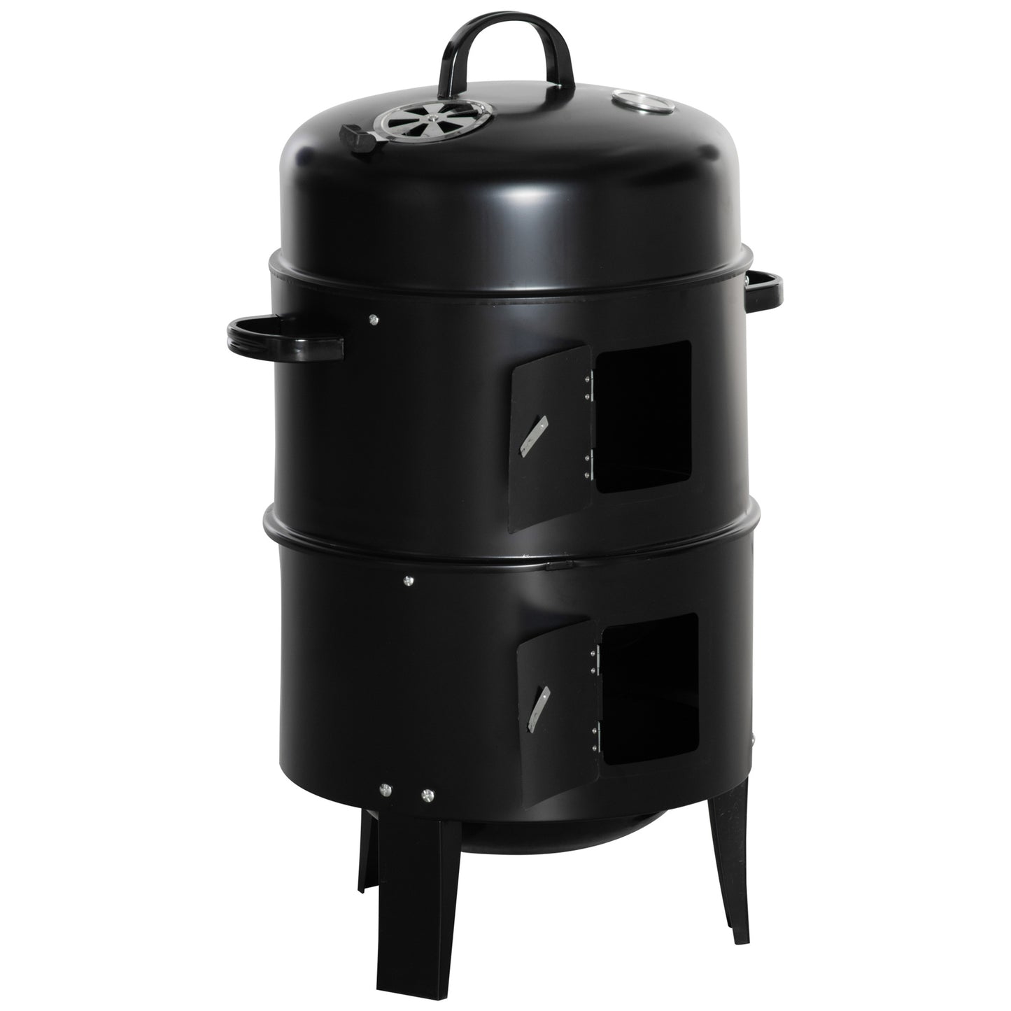 3-in-1 Vertical Charcoal BBQ Smoker Grill with Thermometer