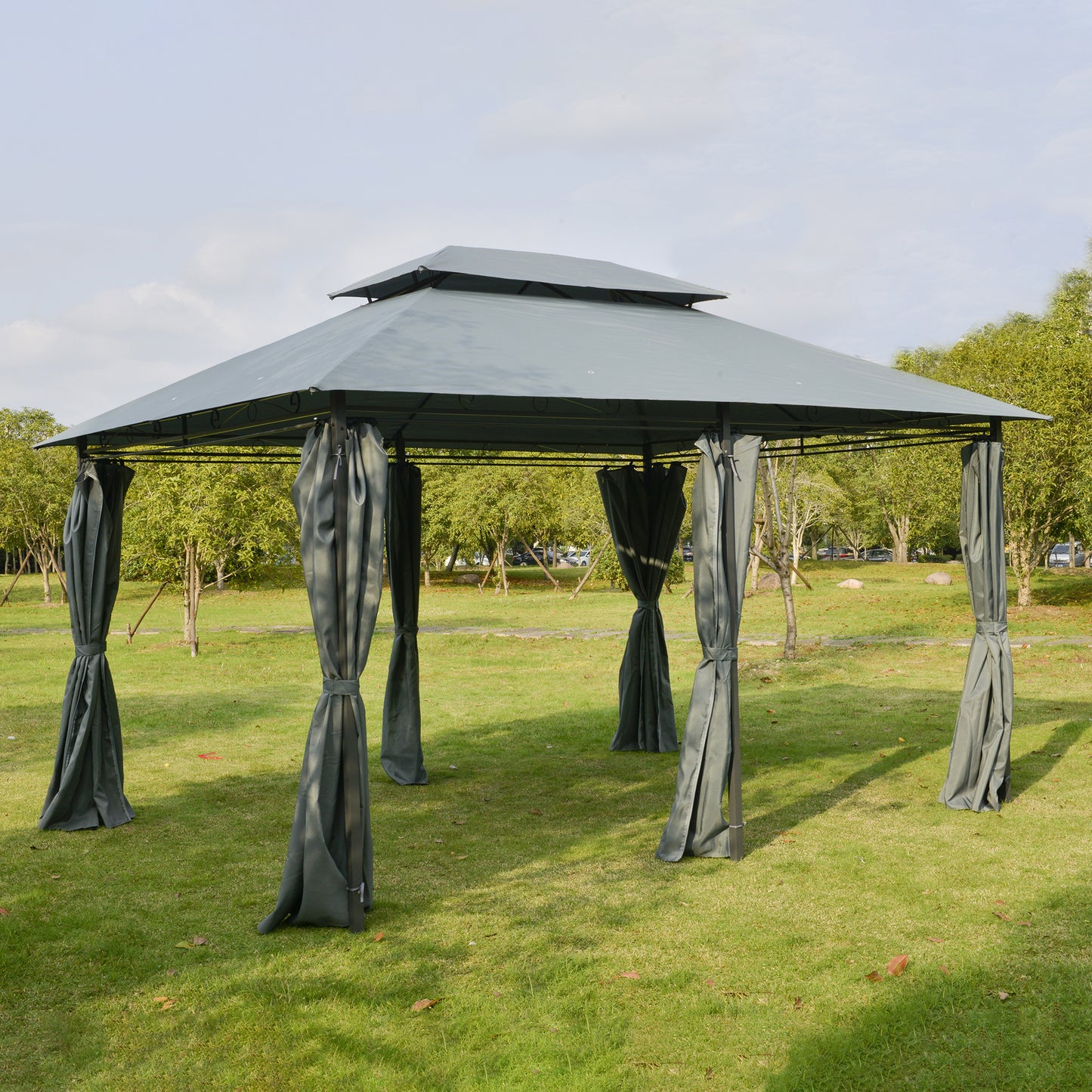 10x13 Outdoor Gazebo Pergola with Curtains - Sage Gray