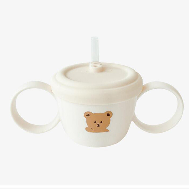 Binaural Baby Food Supplement Bowl with Lid & Straw - Microwave Safe