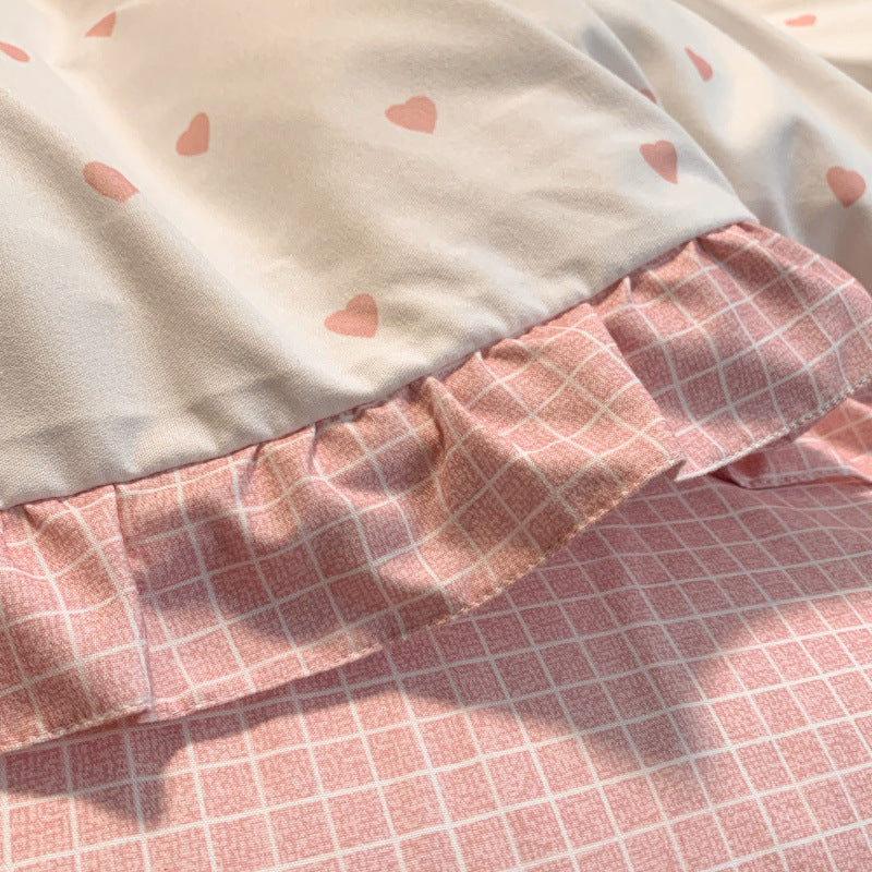 Princess Heart Bedding Set for 1.8M Bed - Kids Girl Bed Linen with Lace