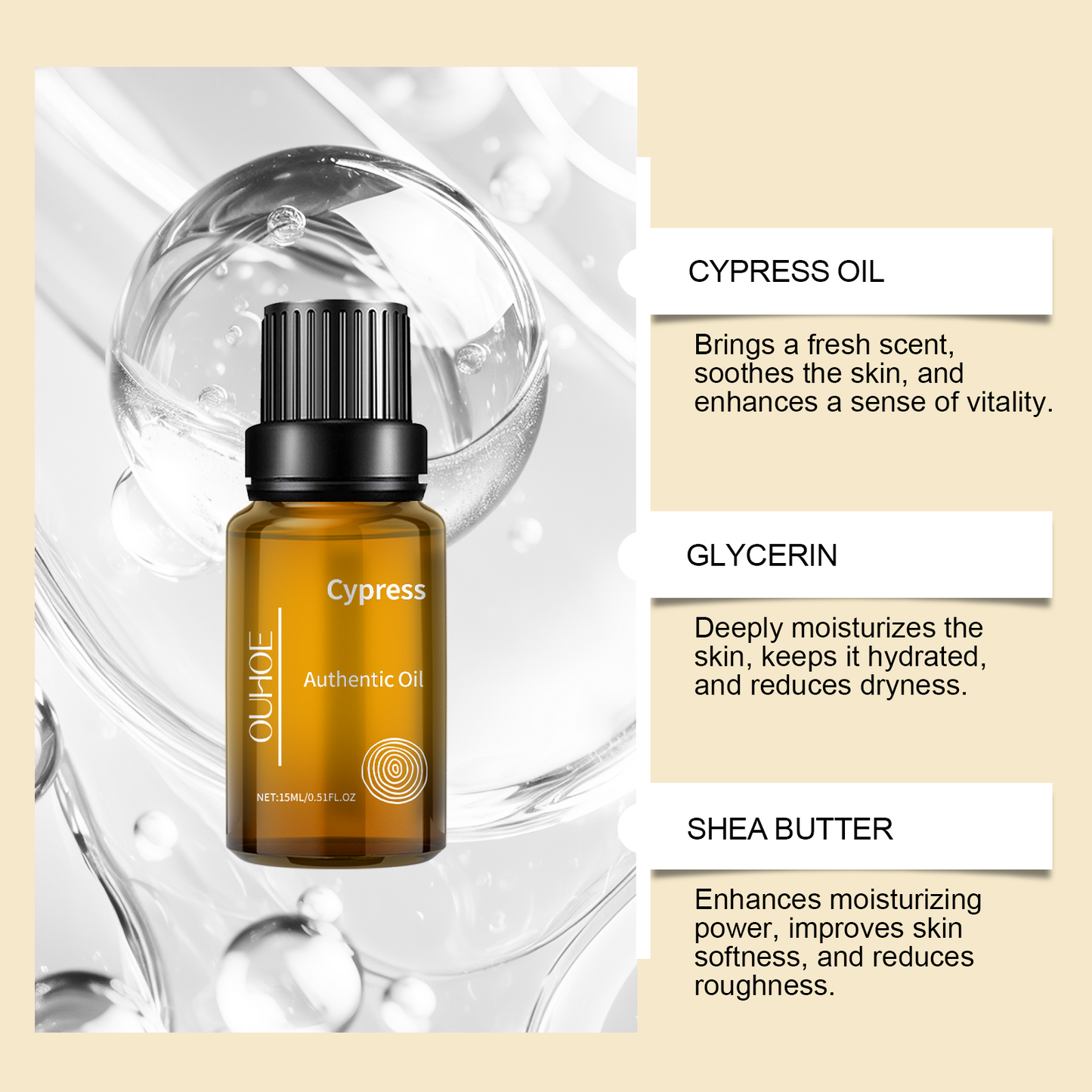 Cypress Essential Body Massage Oil - Soothing & Hydrating Skin Care, 15ml