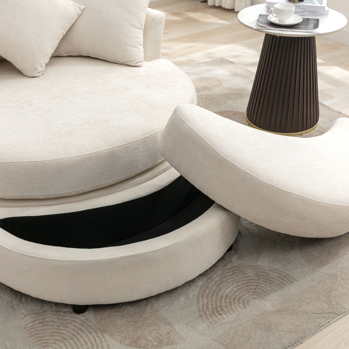 360° Swivel Accent Barrel Chair with Storage Ottoman & 4 Pillows - Cream