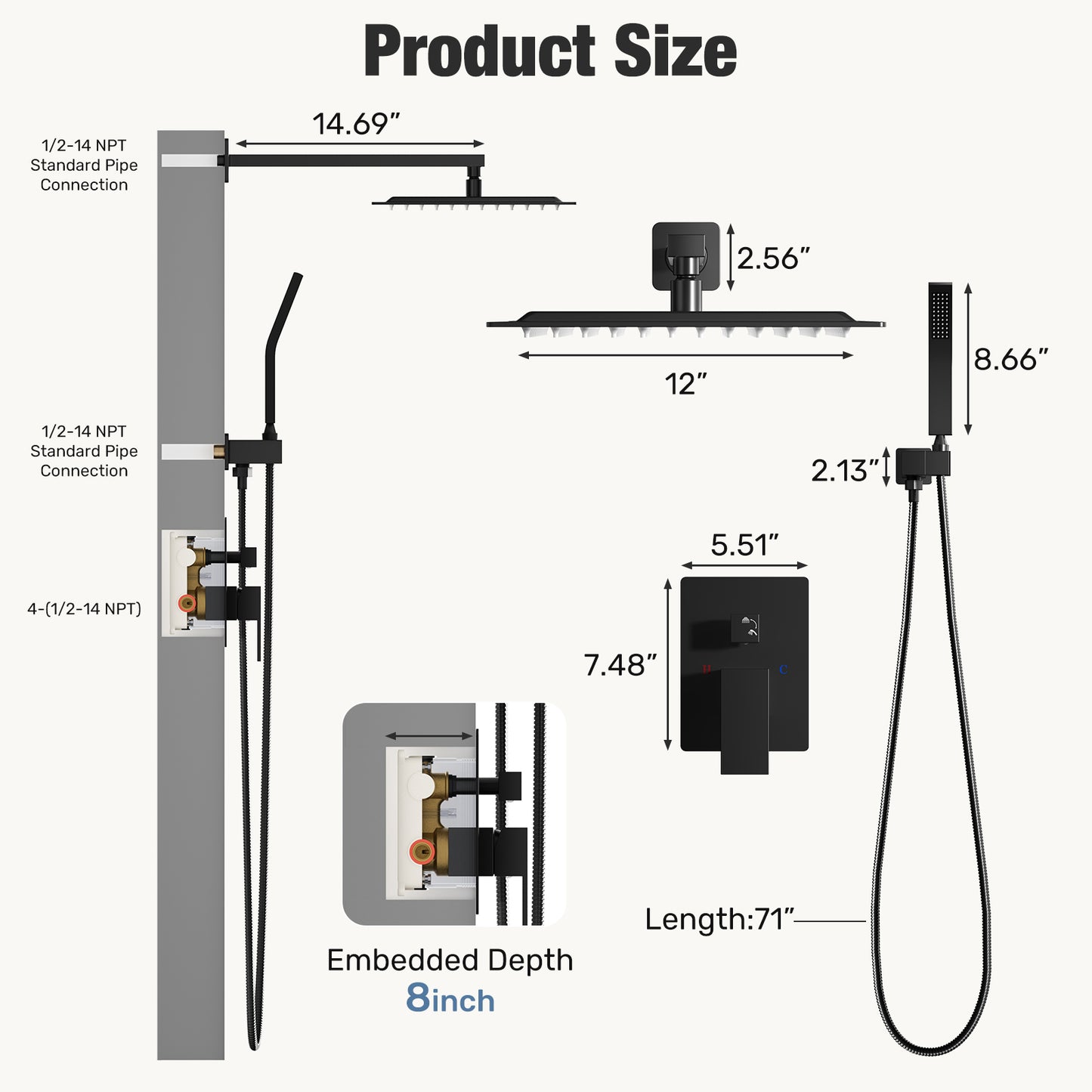 Wall-Mounted Shower Faucet Set - 10-Inch Overhead & Handheld Shower